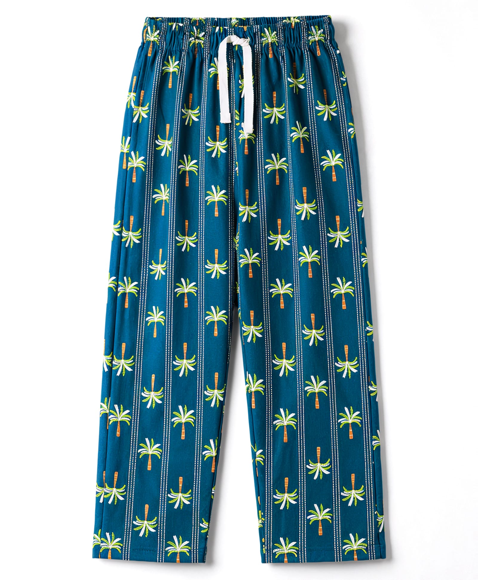 CUCUMBER Cotton Knit Full Length Lounge Pant with Tree Print - Teal Blue-image-38