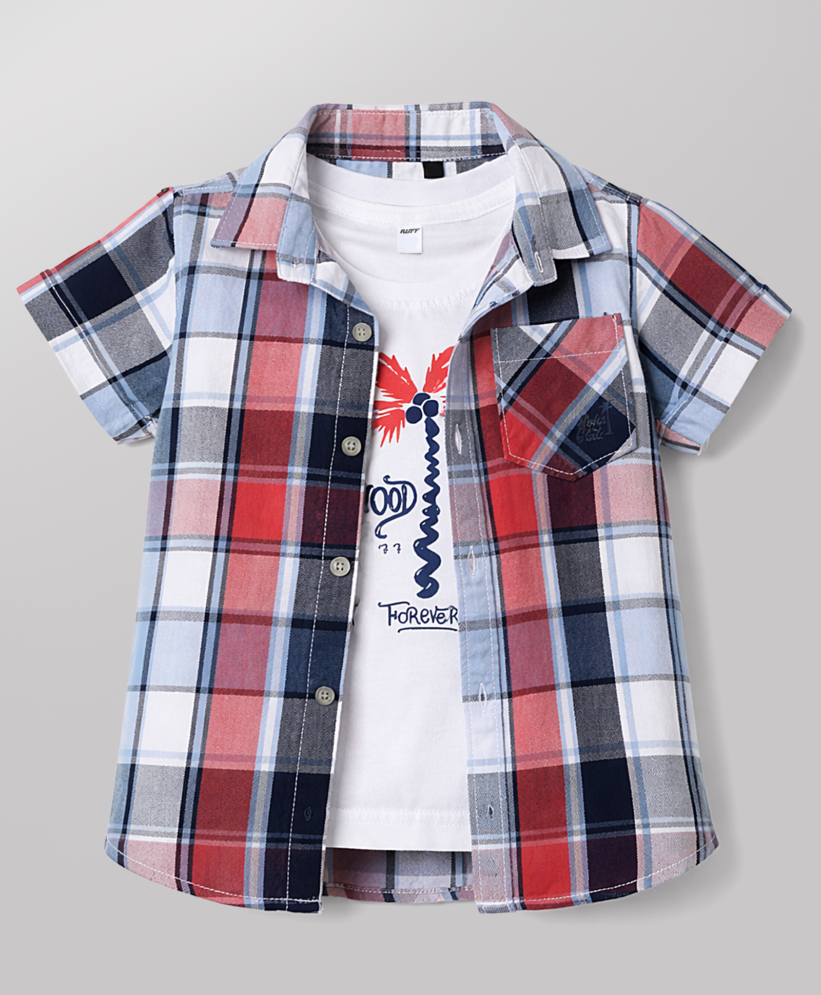 Ruff Twill Woven Half Sleeves Checks Shirt With Sleeveless T-Shirt - Pink-picture-32