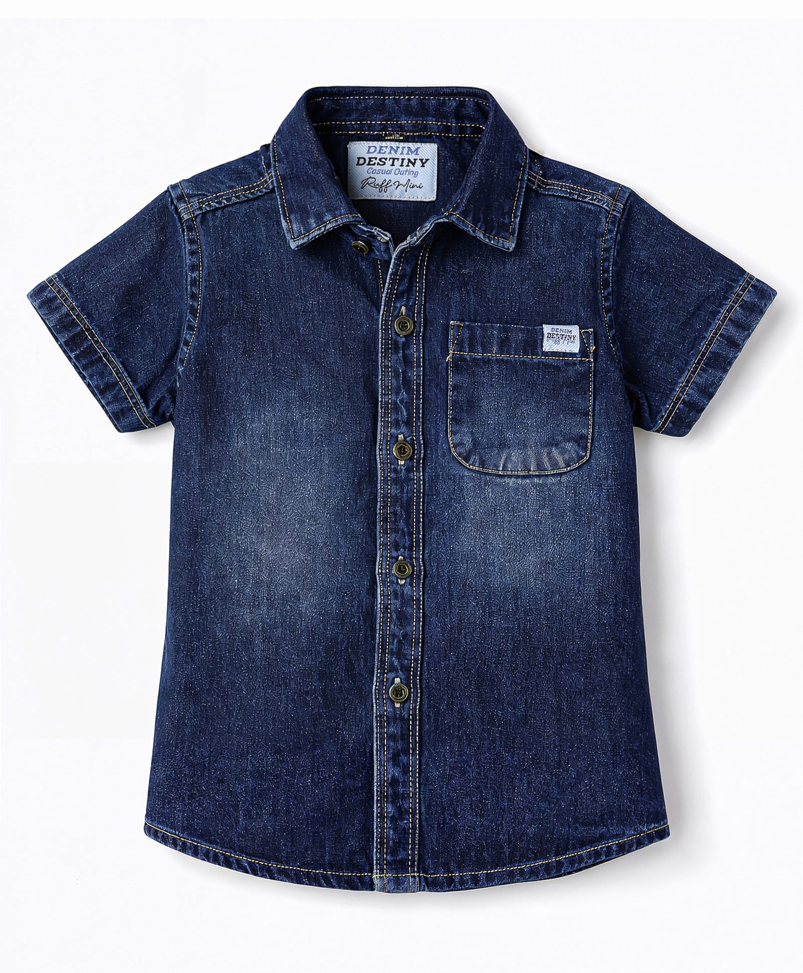 Ruff Denim Woven Half Sleeves Washed Shirt - Navy Blue-image-27