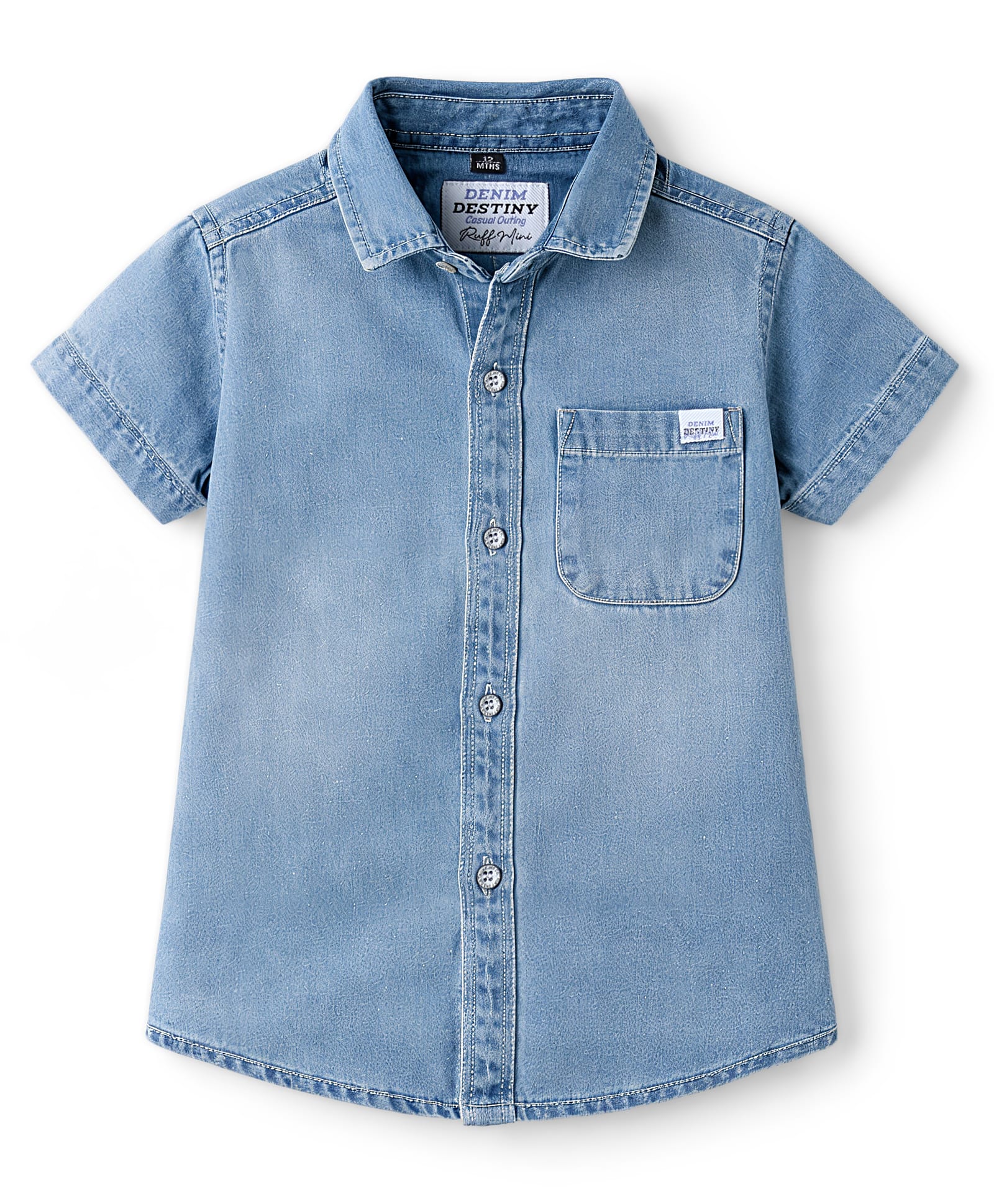 Ruff Denim Woven Half Sleeves Washed Shirt - Blue-image-32