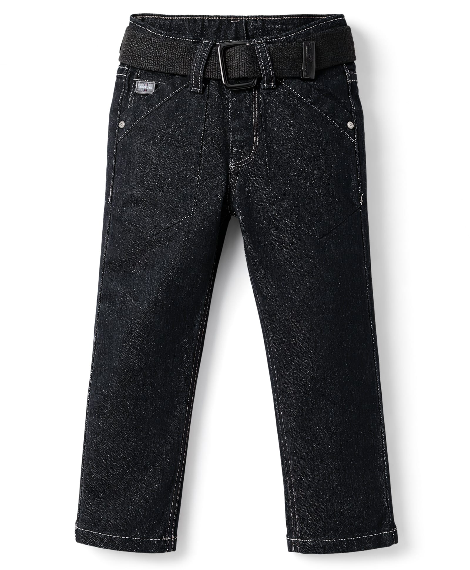 Ruff Denim Full Length Washed Jeans With Belt - Navy Blue-image-27