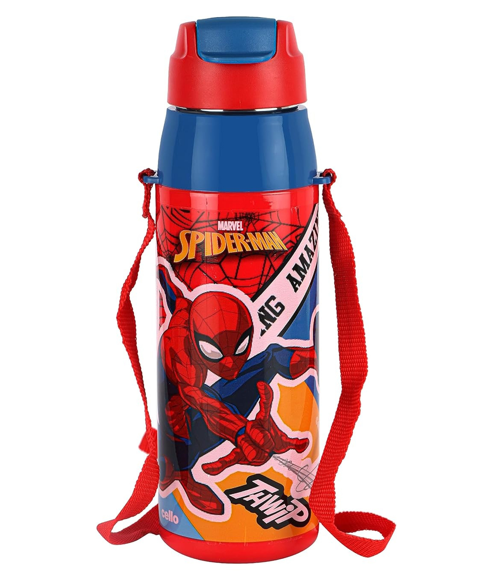 CELLO Puro Steel-X Hydra Kid 600 Inner Steel Insulated Water Bottle 520ml, Red | Spiderman Print | ISI Certified, Leakproof | Easy to Carry with Loop | Insulated Cold Water Bottle For School, Picnic-picture-24
