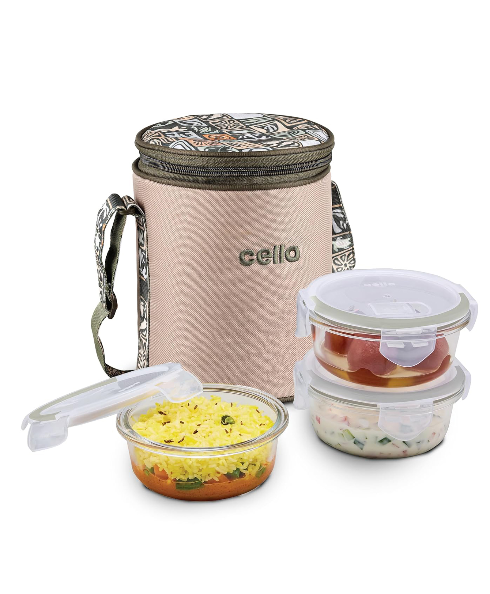 CELLO Trendy Bliss Round Glass Lunch Box Set with Insulated Jacket, Clear | 3 x 400 ml Microwave Safe Toughened Glass Containers | Air Tight, Leakpoof, Lead Free, Easy to Carry Tiffin Set for Office-image-8