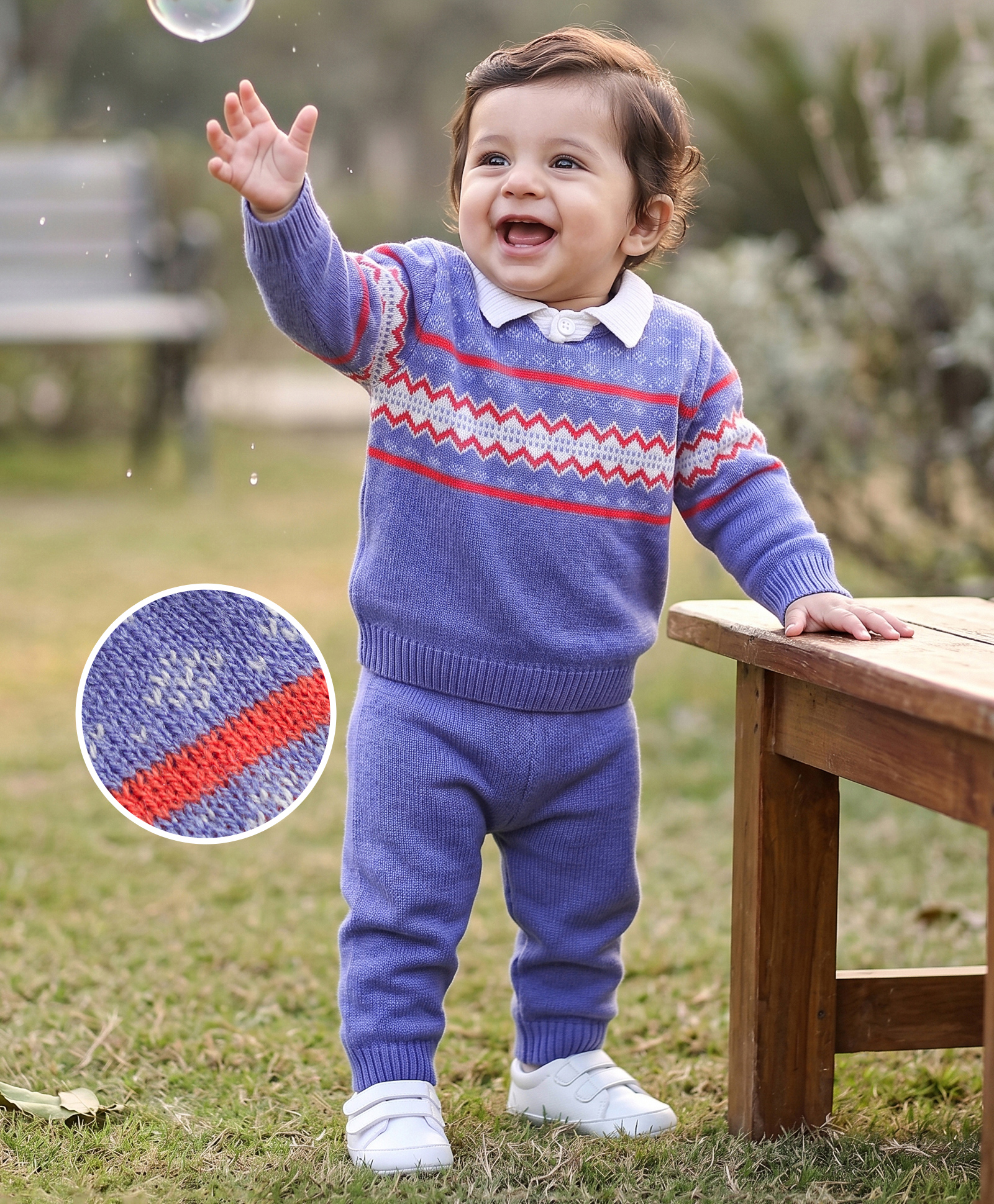 Babyhug Knitted Full Sleeves Collared Sweater Set - Lavender-image-40
