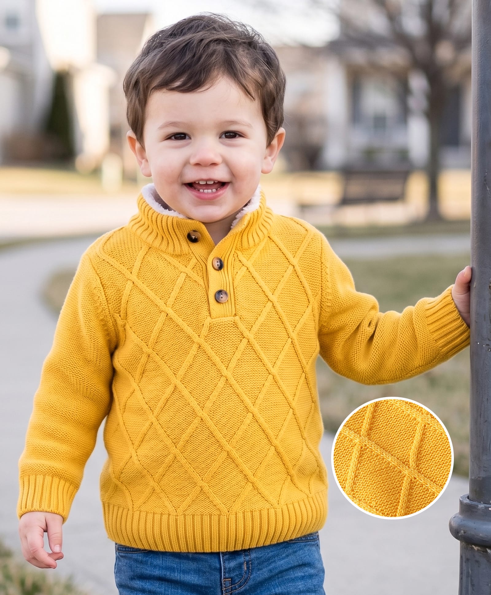 Babyhug Knit Full Sleeves Solid Colour Pullovers With Cable Knit Design- Yellow-picture-23