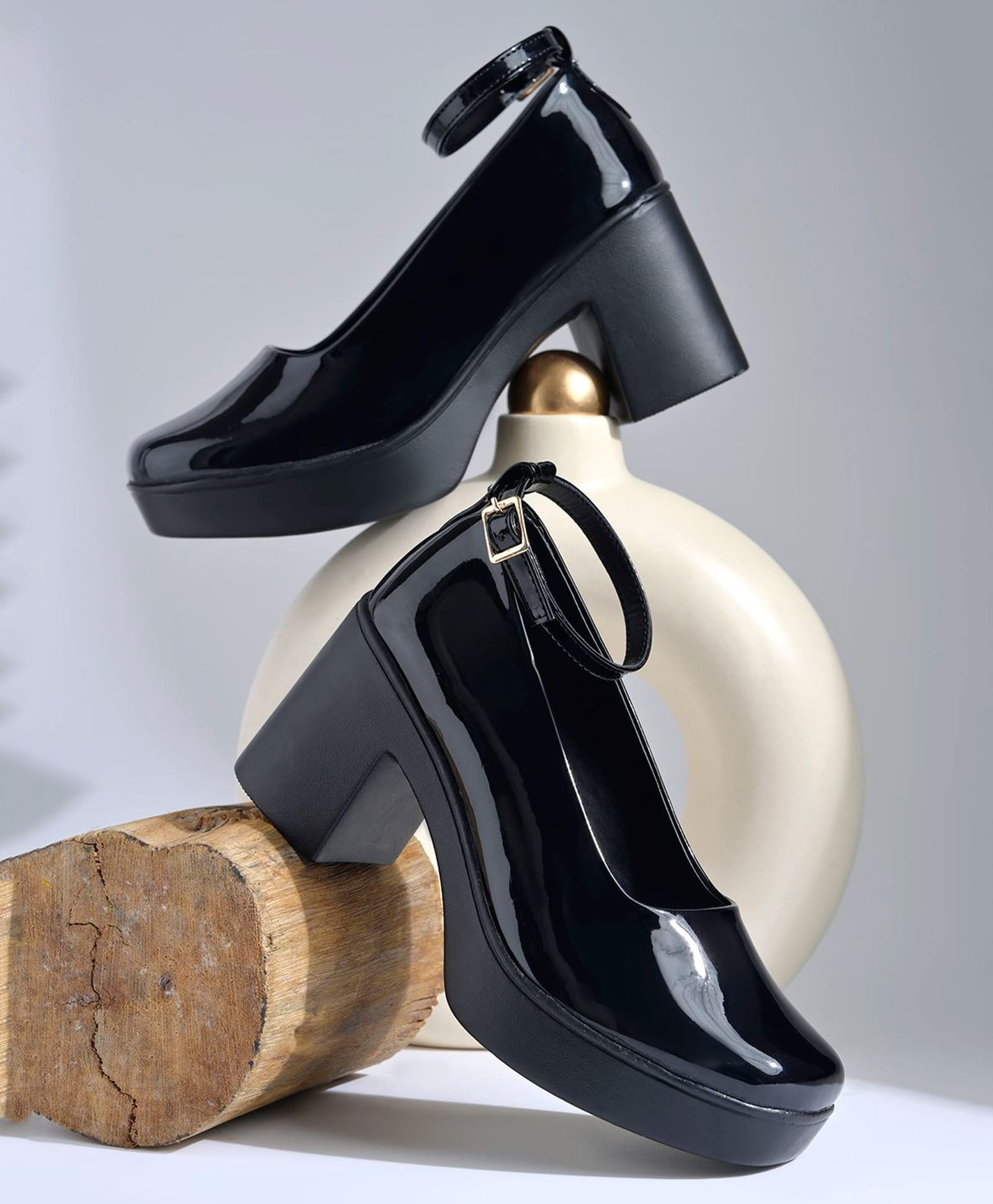 NZS Solid Block Heel Buckle Closure Mary Jane Ballerinas - Black-picture-16