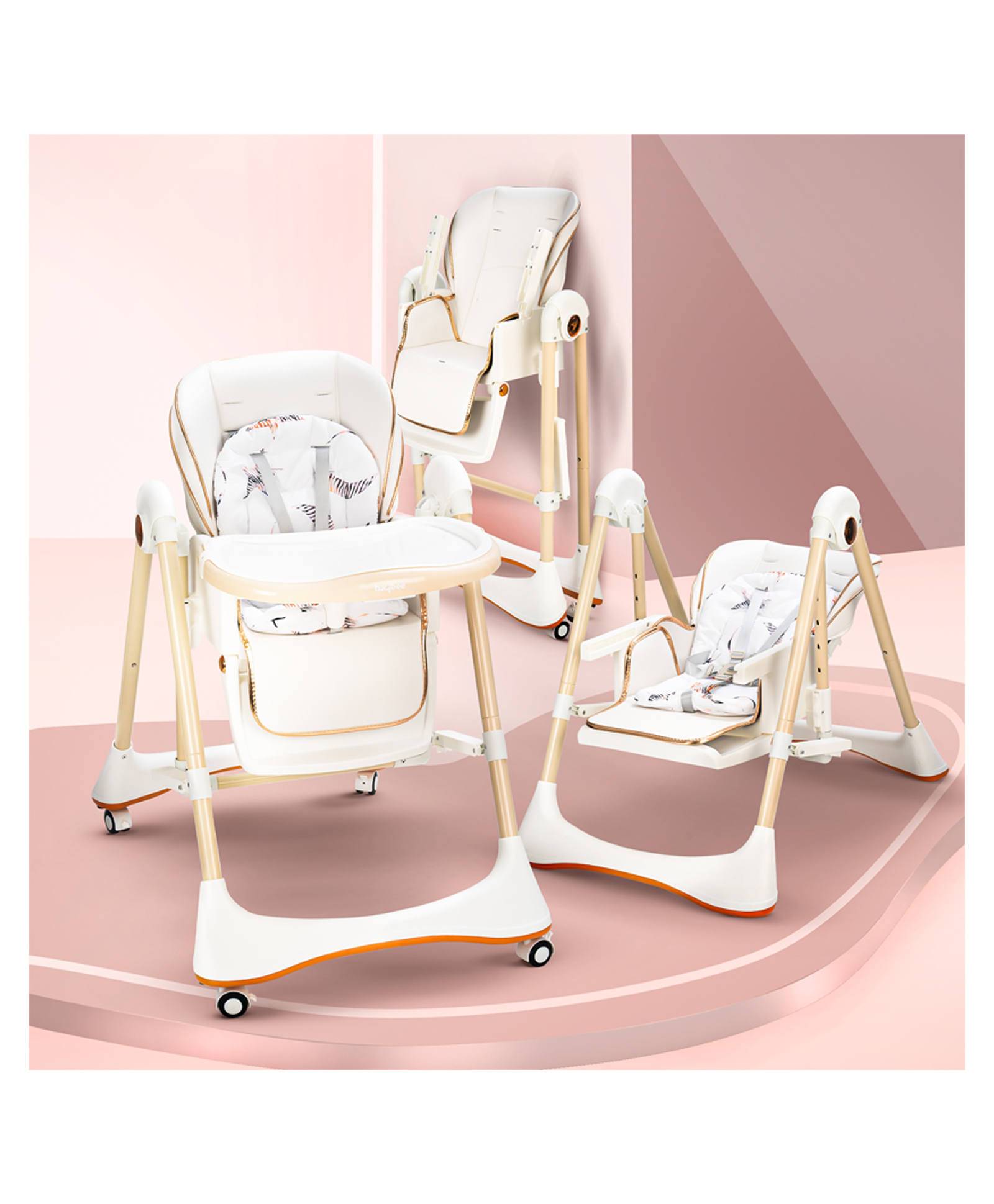 Baybee Nivio Convertible 3-in-1 Baby High Chair for Kids, Baby Swing Chair with 5 Height Adjustable, Footrest, Tray, 160° Recline, Safety Belt & Wheels Baby Feeding Chairs - White-image-44