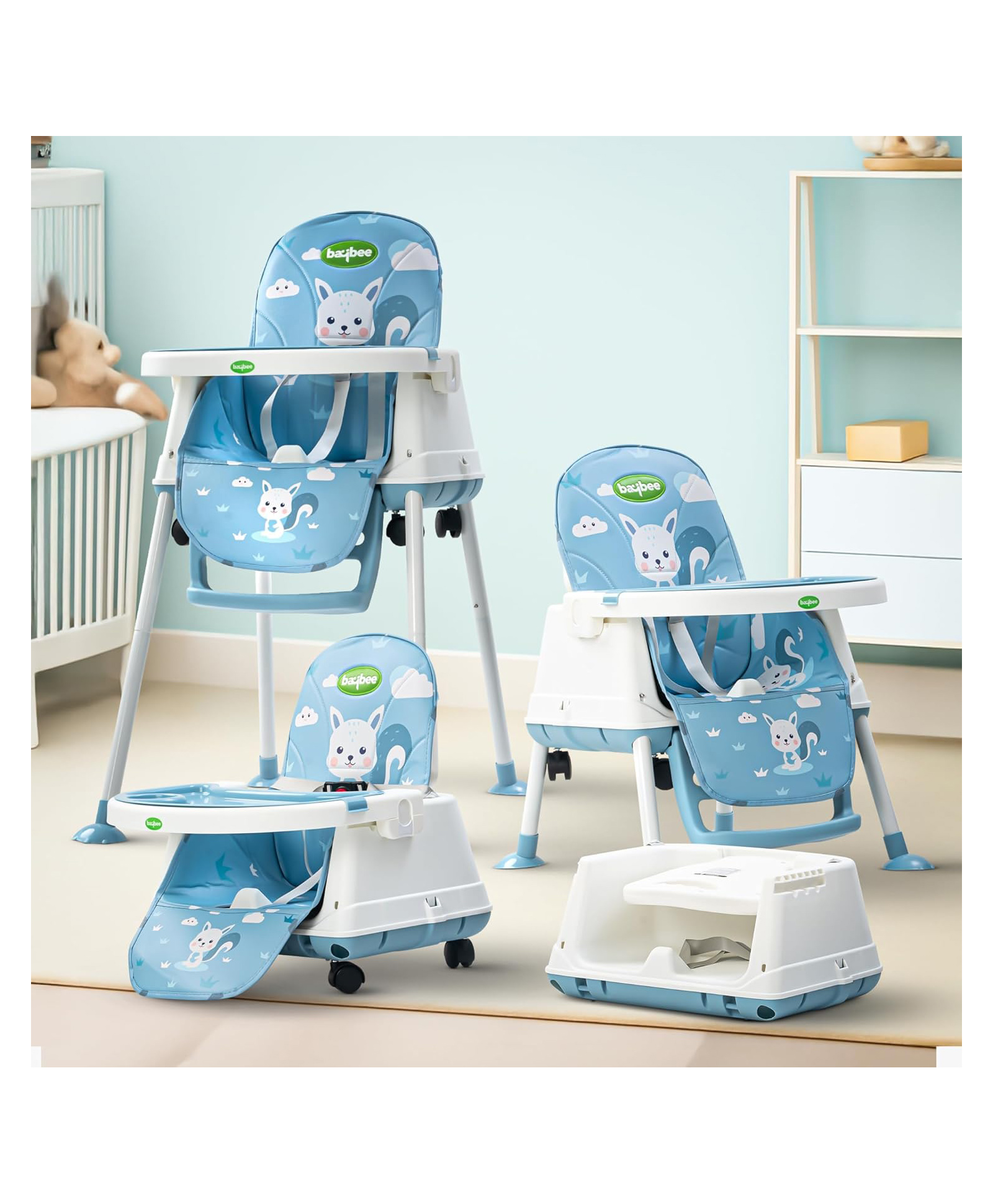 BAYBEE 4 in 1 Convertible High Chair for Kids Foldable Baby Feeding Chair with 3-Point Safety Harness, Adjustable Tray, Booster Seat Easy to Clean, Portable Dining Chair- Blue-image-29