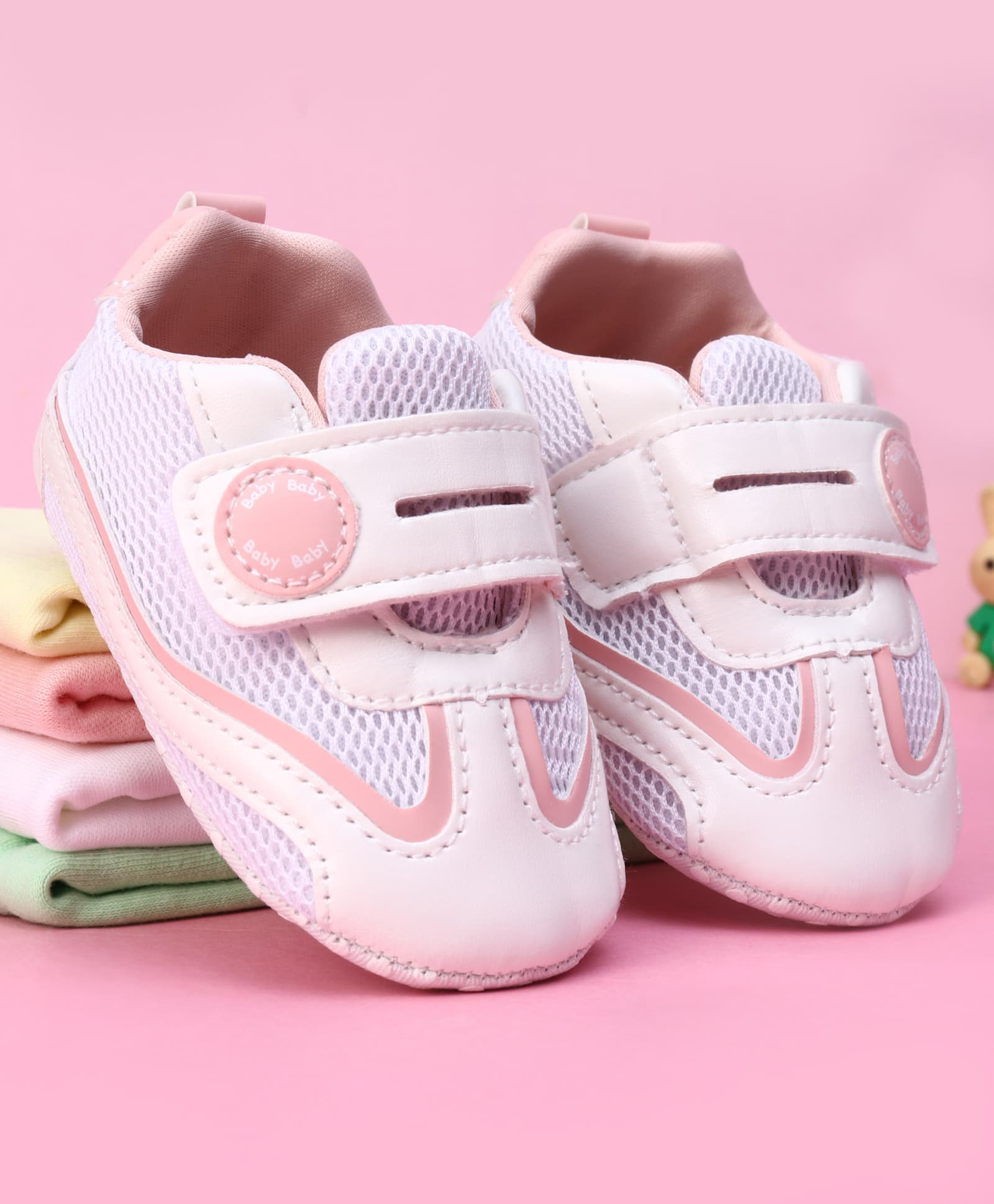 Babyoye Velcro Closure Booties with Bow Applique - Pink-image-42