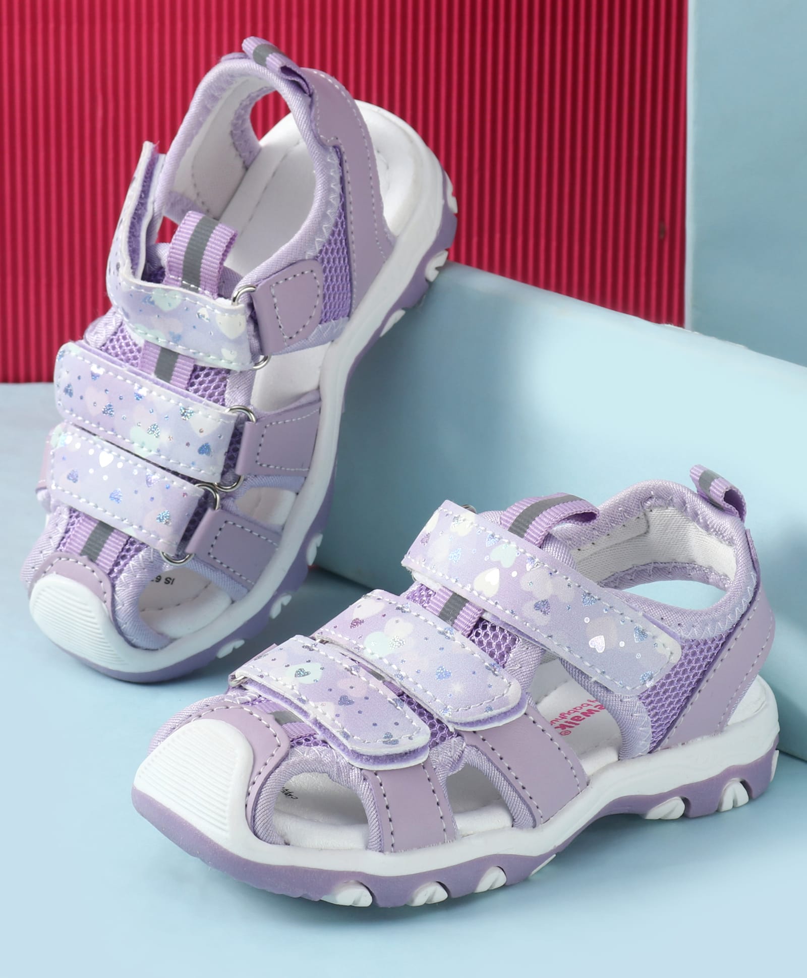 Cute Walk by Babyhug Velcro Closure Hearts Glitter Printed Sandal-Purple-picture-23