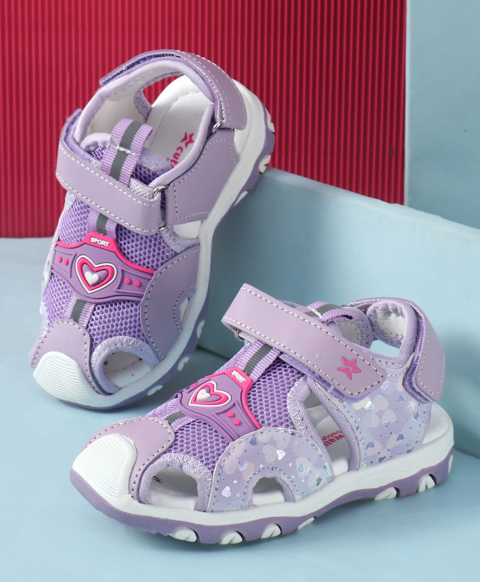 Cute Walk by Babyhug Velcro Closure Hearts Glitter Printed Sandal - Purple-picture-21