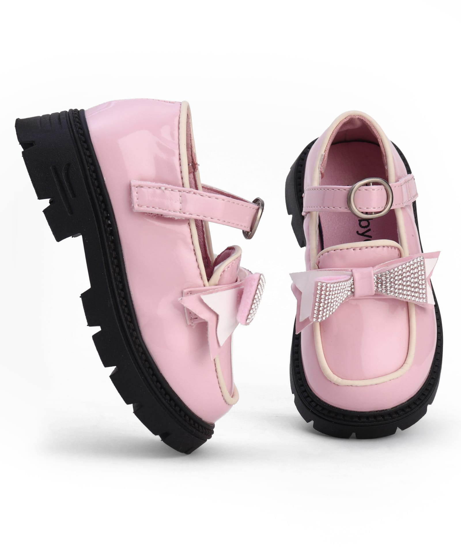 Babyoye Slip On Party Wear Shoes With Bow Applique - Pink-picture-21