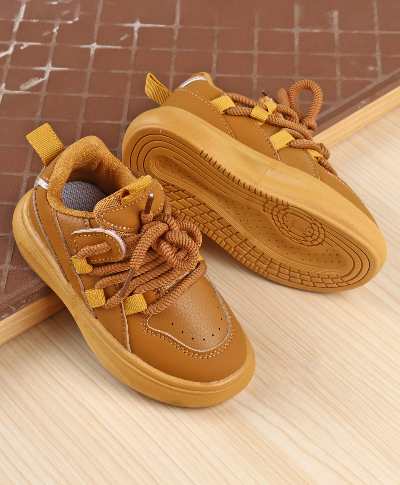 Babyoye Lace Up Solid Sneaker Shoes - Brown-image-28