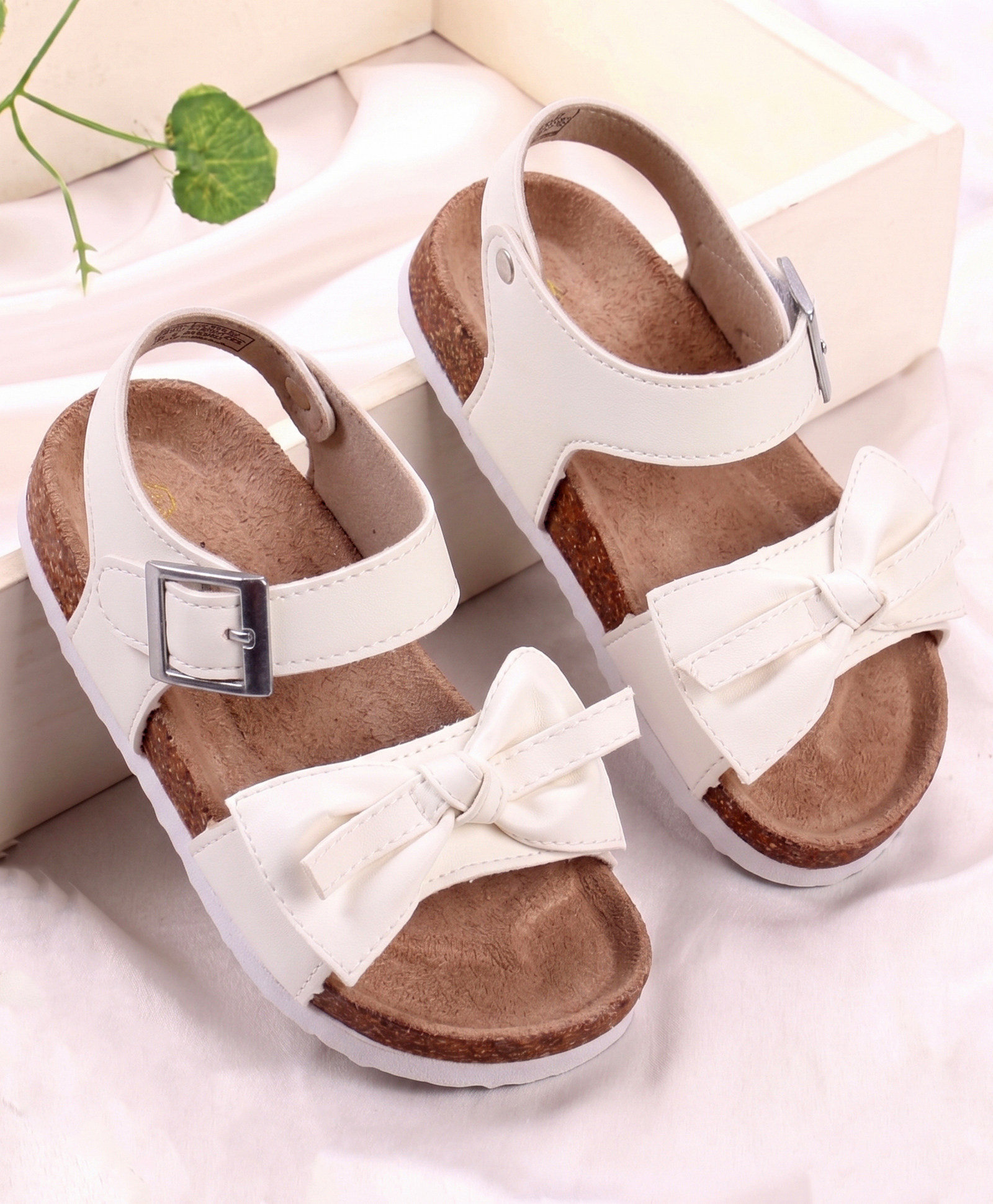 Babyoye Velcro Closure Sandals with Bow Applique - White-picture-13