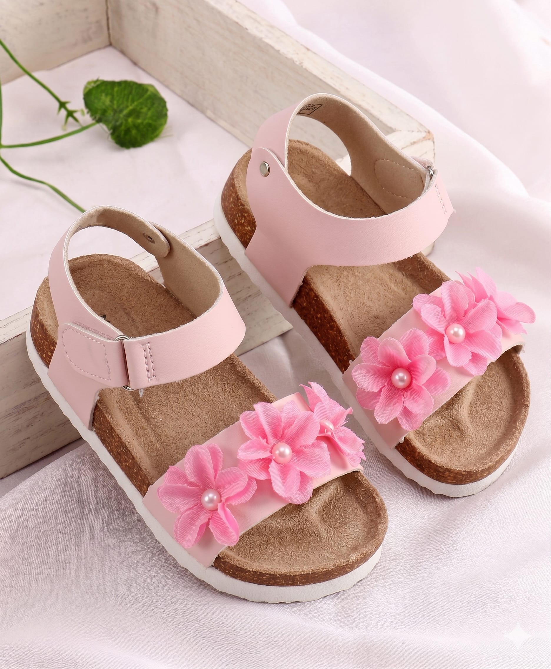 Babyoye Velcro Closure Sandals with Floral Applique - Pink-picture-16