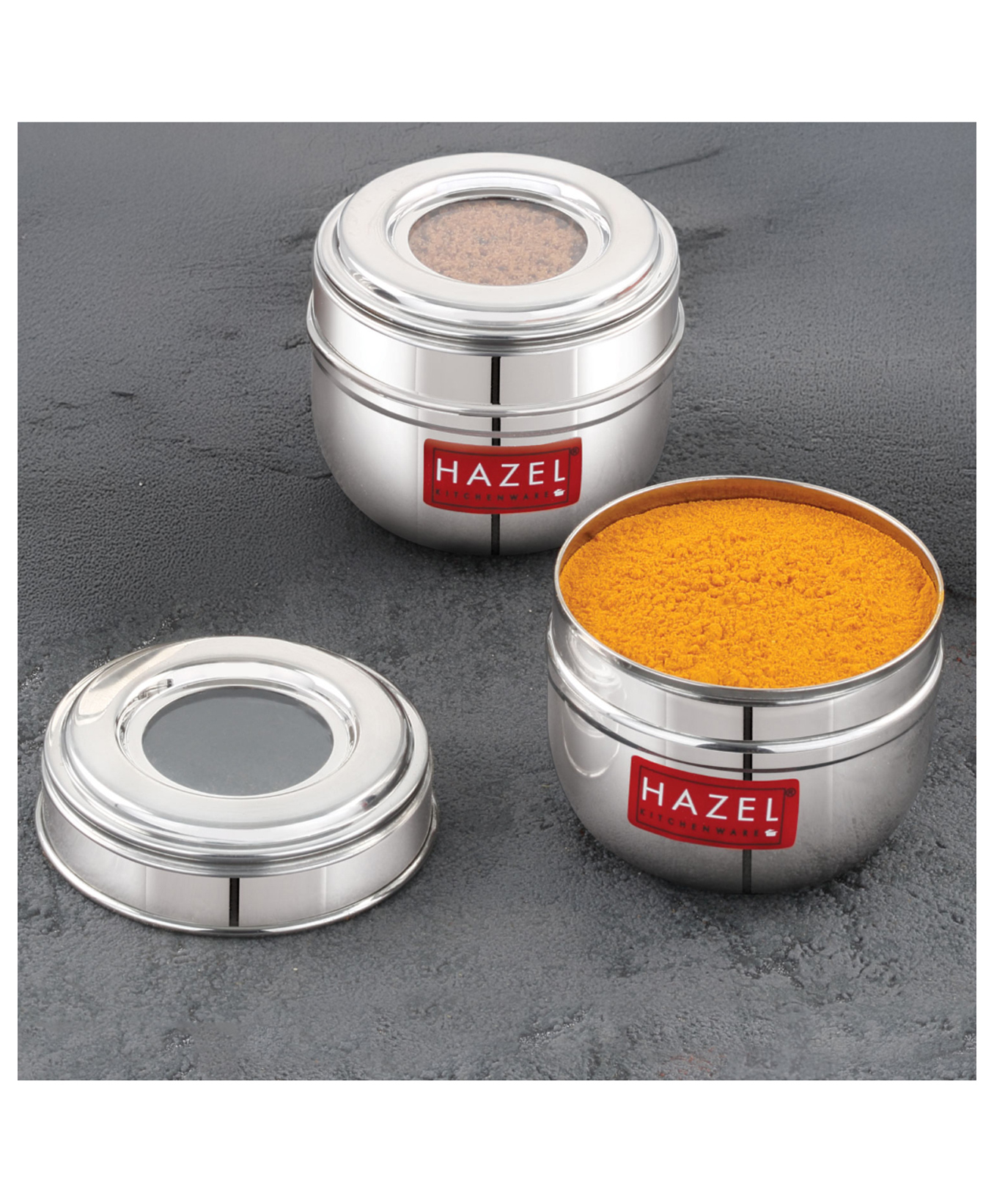 HAZEL Stainless Steel Transparent Lid Containers | Versatile Storage Jars with See-Through Top | Nesting Kitchen Canisters for Spices, Snacks & Grains | 150 ml (Set of 2)-picture-14