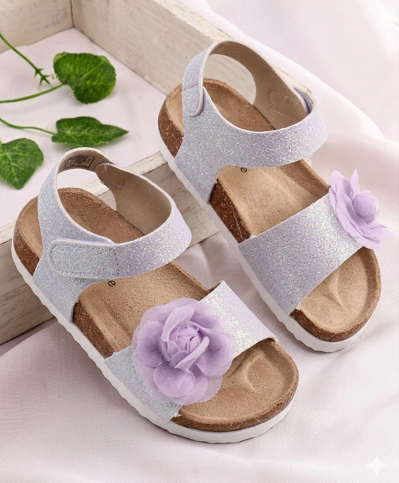 Babyoye Velcro Closure Sandal With Floral Applique & Glitter - Purple-picture-14