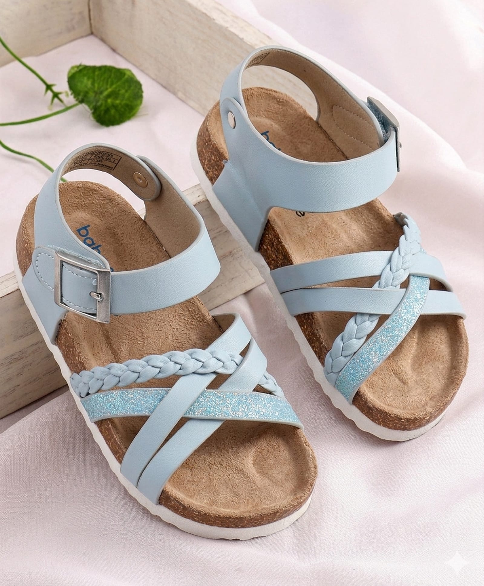 Babyoye Buckle Closure Sandal With Glitter Print - Light Blue-picture-16