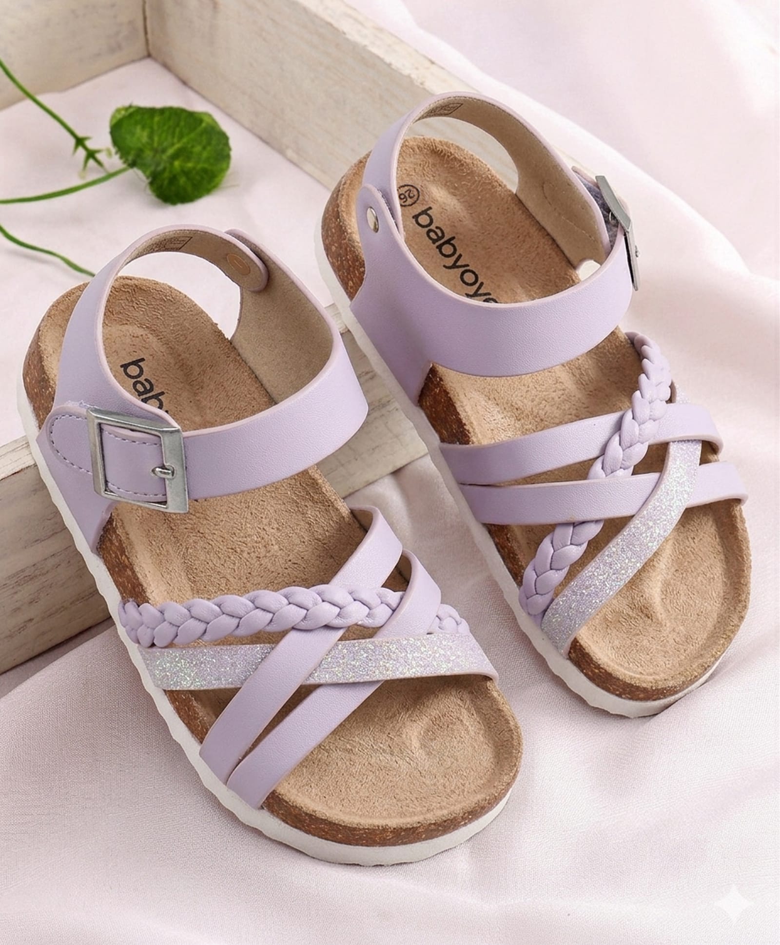 Babyoye Buckle Closure Sandal With Glitter Print - Purple-image-35