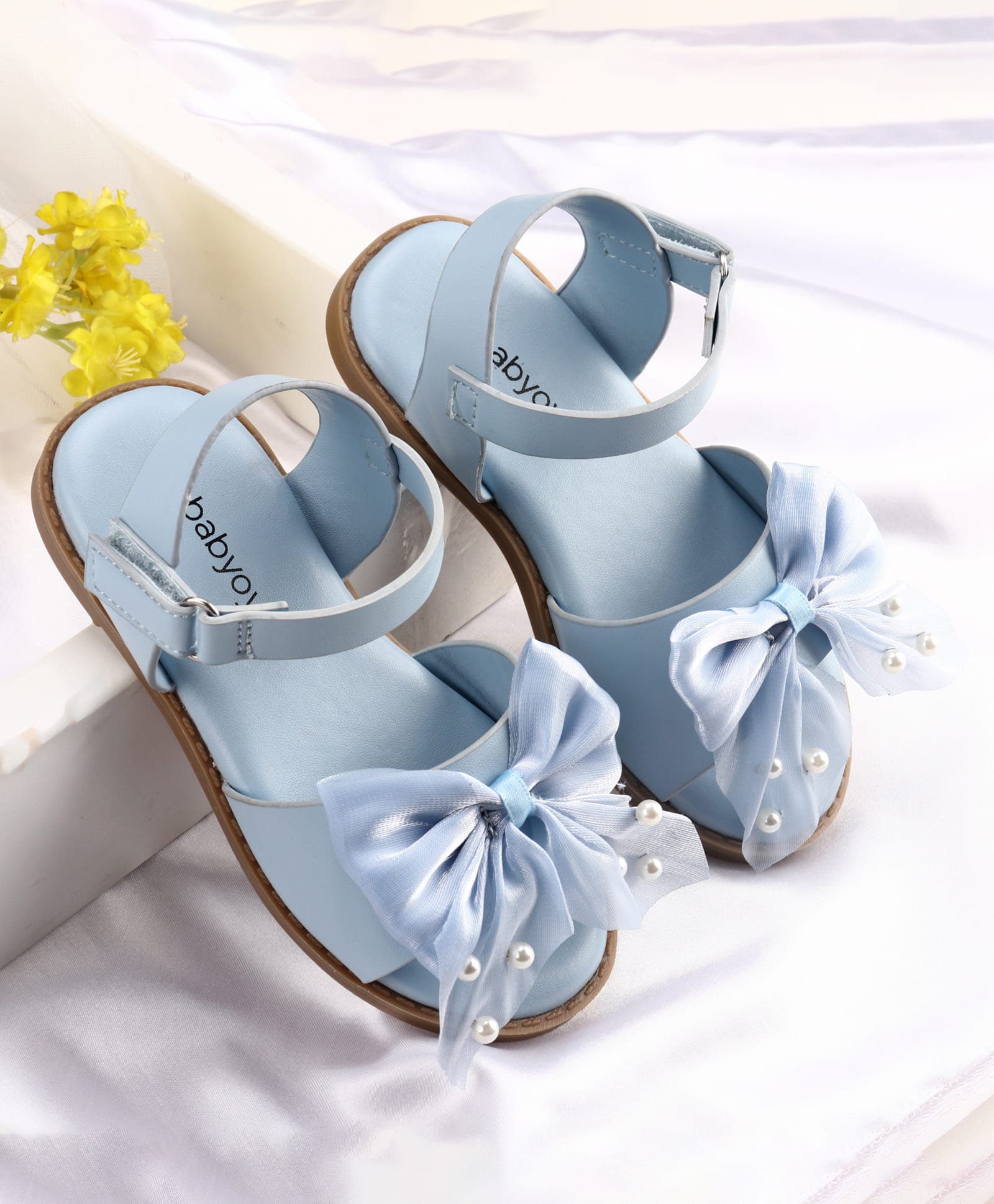 Babyoye Velcro Closure Sandal With Bow Applique - Light Blue-picture-41