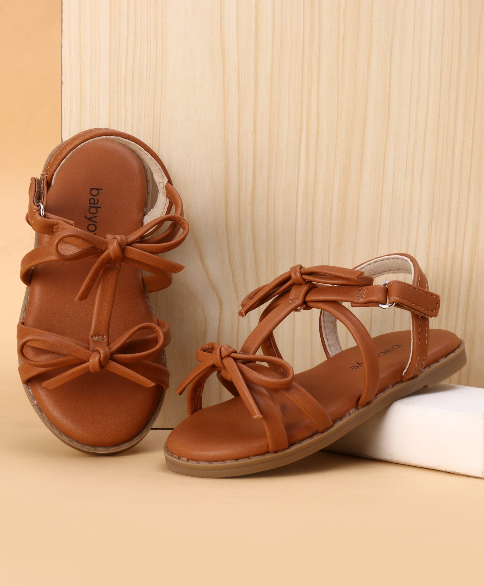 Babyoye Velcro Closure Sandal With Bow Applique - Brown-picture-15
