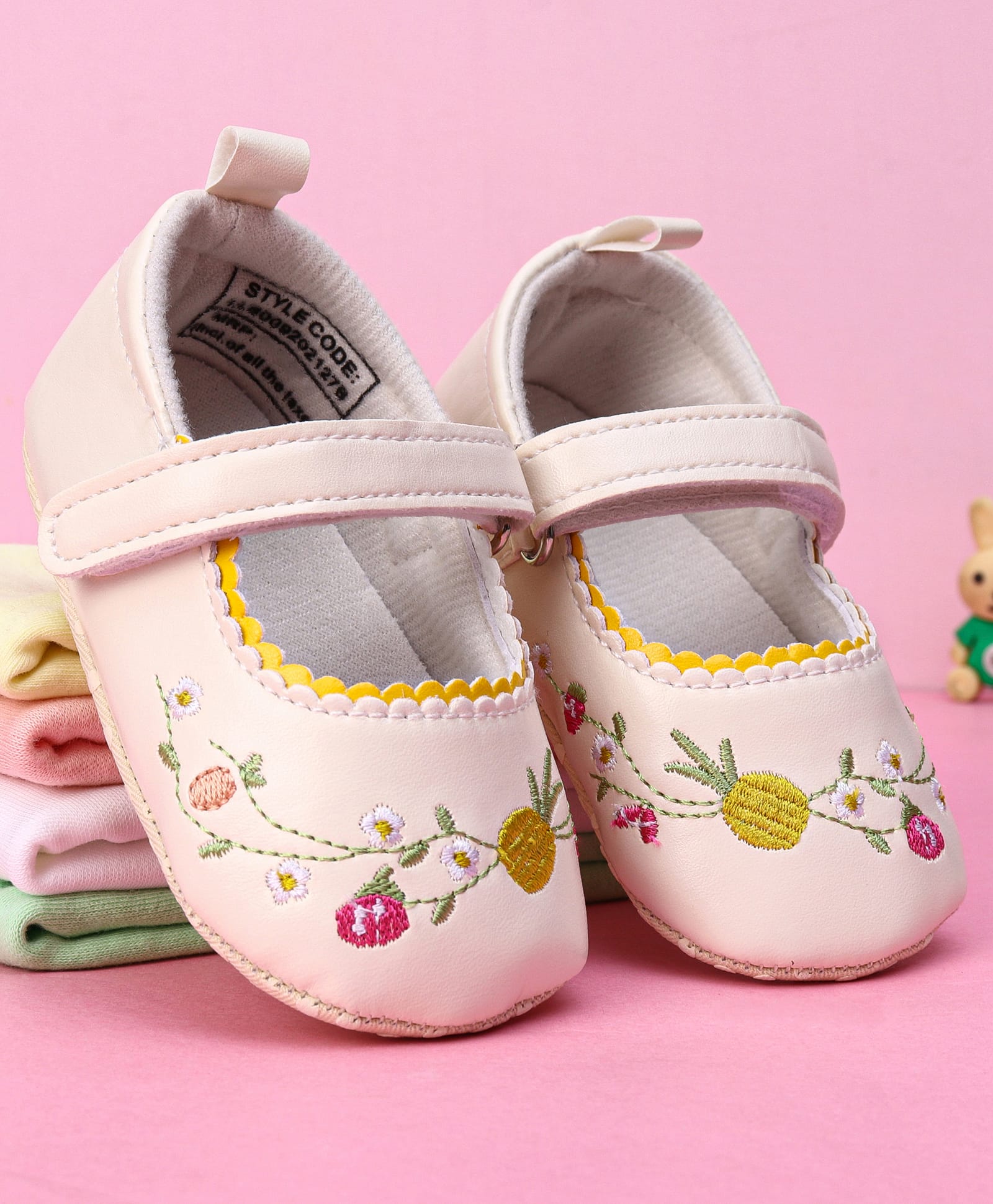 Babyoye Velcro Closure Booties with Floral Embroidery - Beige-image-44