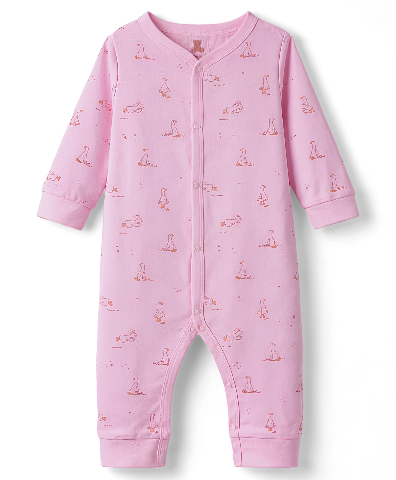 I Bears Interlock Knit Full Sleeves Romper With Duck Print - Pink-image-19