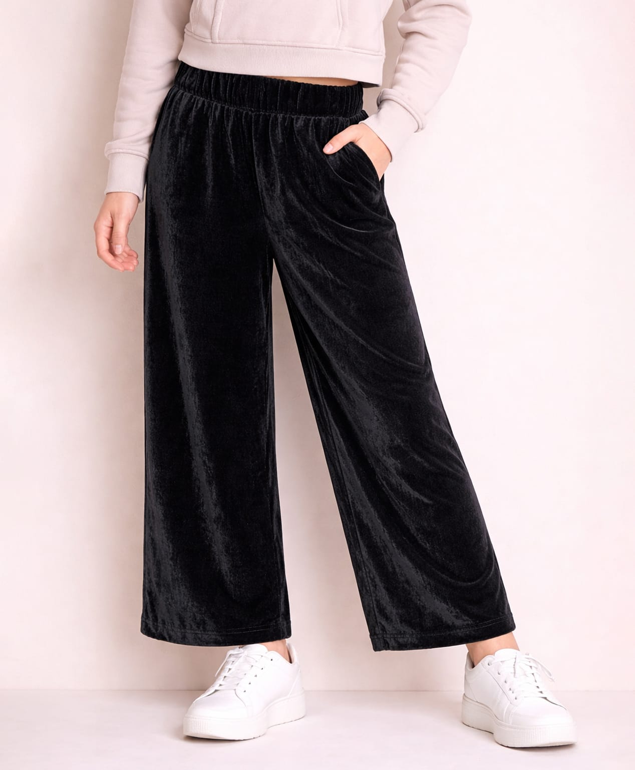 Cherry Crumble By Nitt Hyman Velvet Woven Solid Pants - Black-picture-28