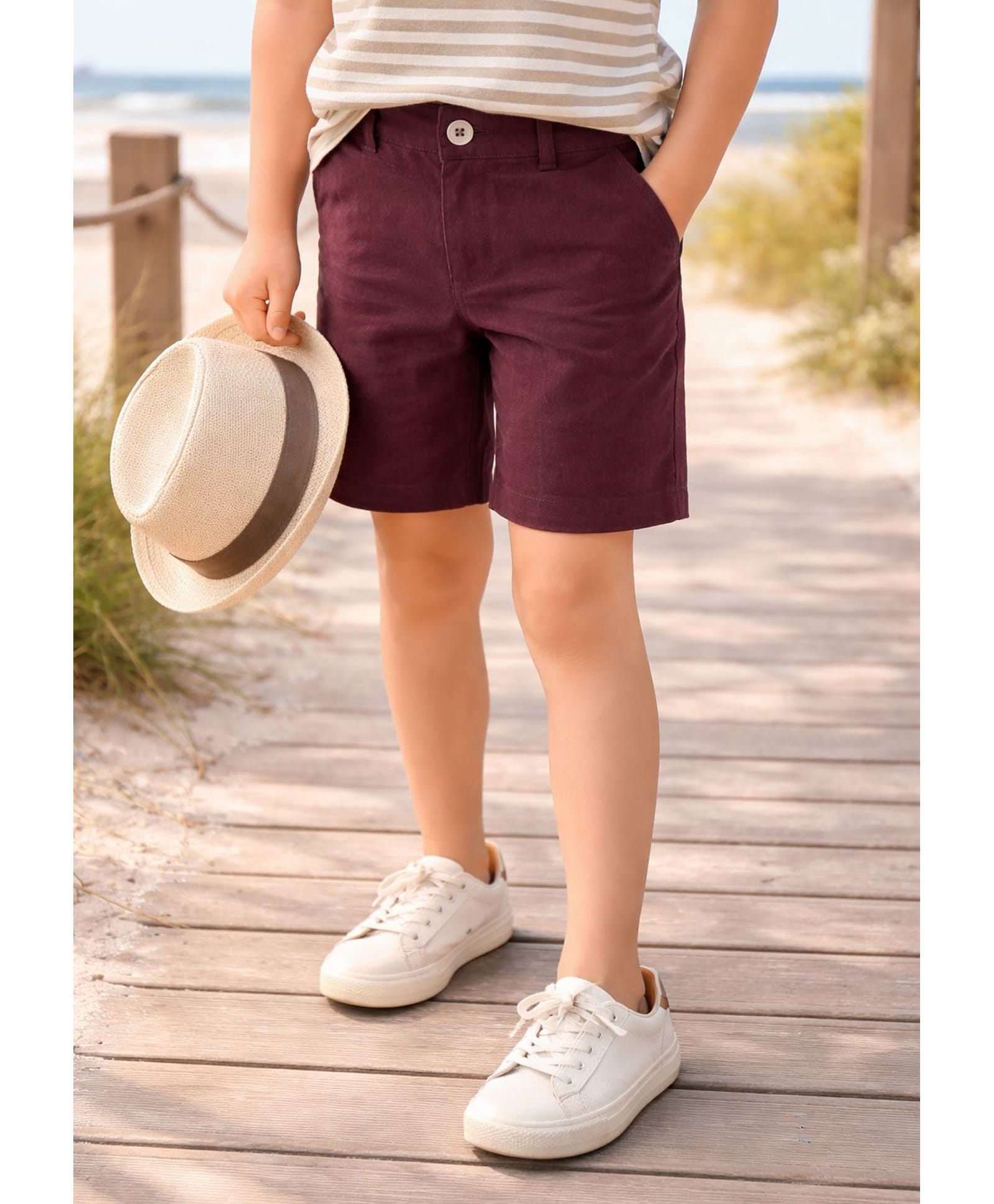 Cherry Crumble By Nitt Hyman Cotton Woven Solid Shorts - Wine-picture-20