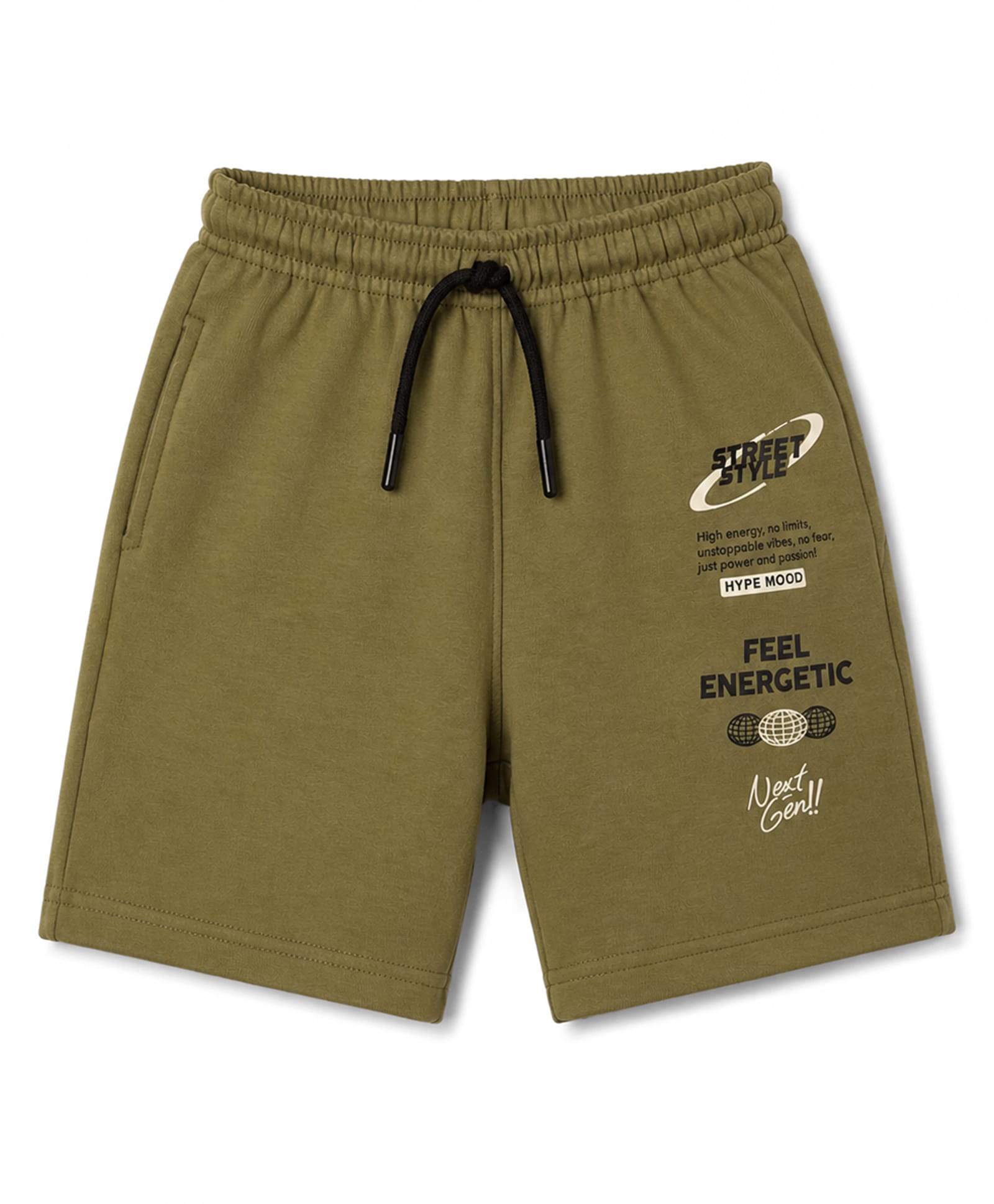 Smarty Boys Interlock Knit Knee Length Text Printed Shorts - Olive Green-picture-23