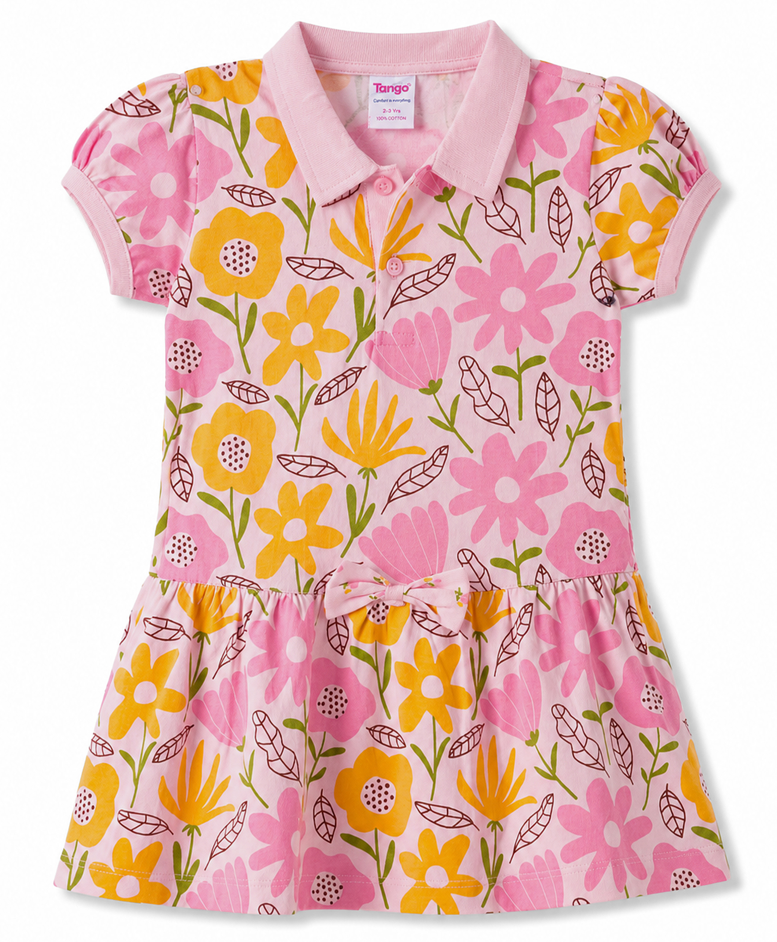 Tango Single Jersey Knit Half Sleeves One Piece Frock With Floral Print - Pink-picture-26