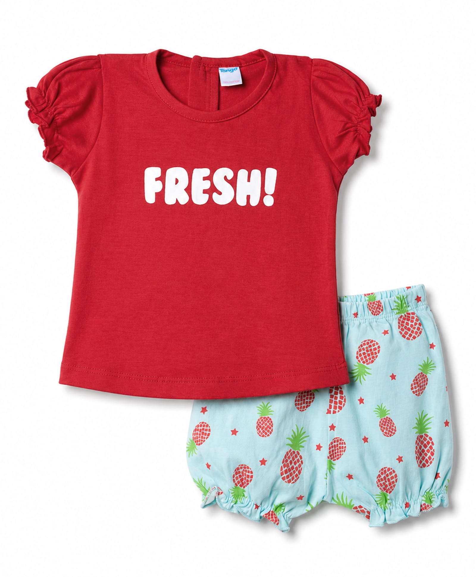 Tango Interlock Knit Half Sleeves Tropical Theme & Text Printed T-Shirt & Shorts - Red-picture-13