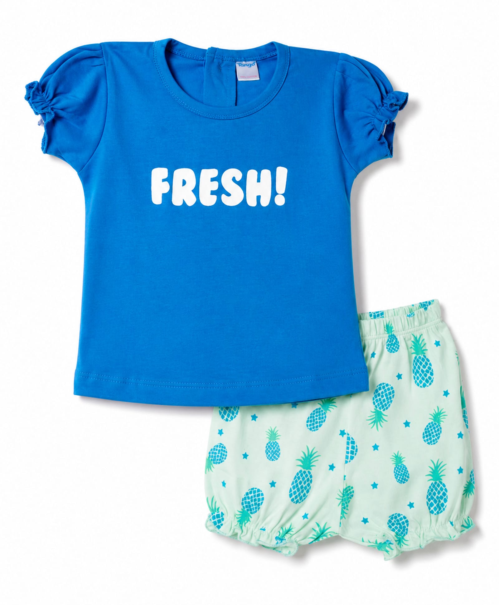 Tango Interlock Knit Half Sleeves Tropical Theme & Text Printed T-Shirt & Shorts - Blue-picture-26