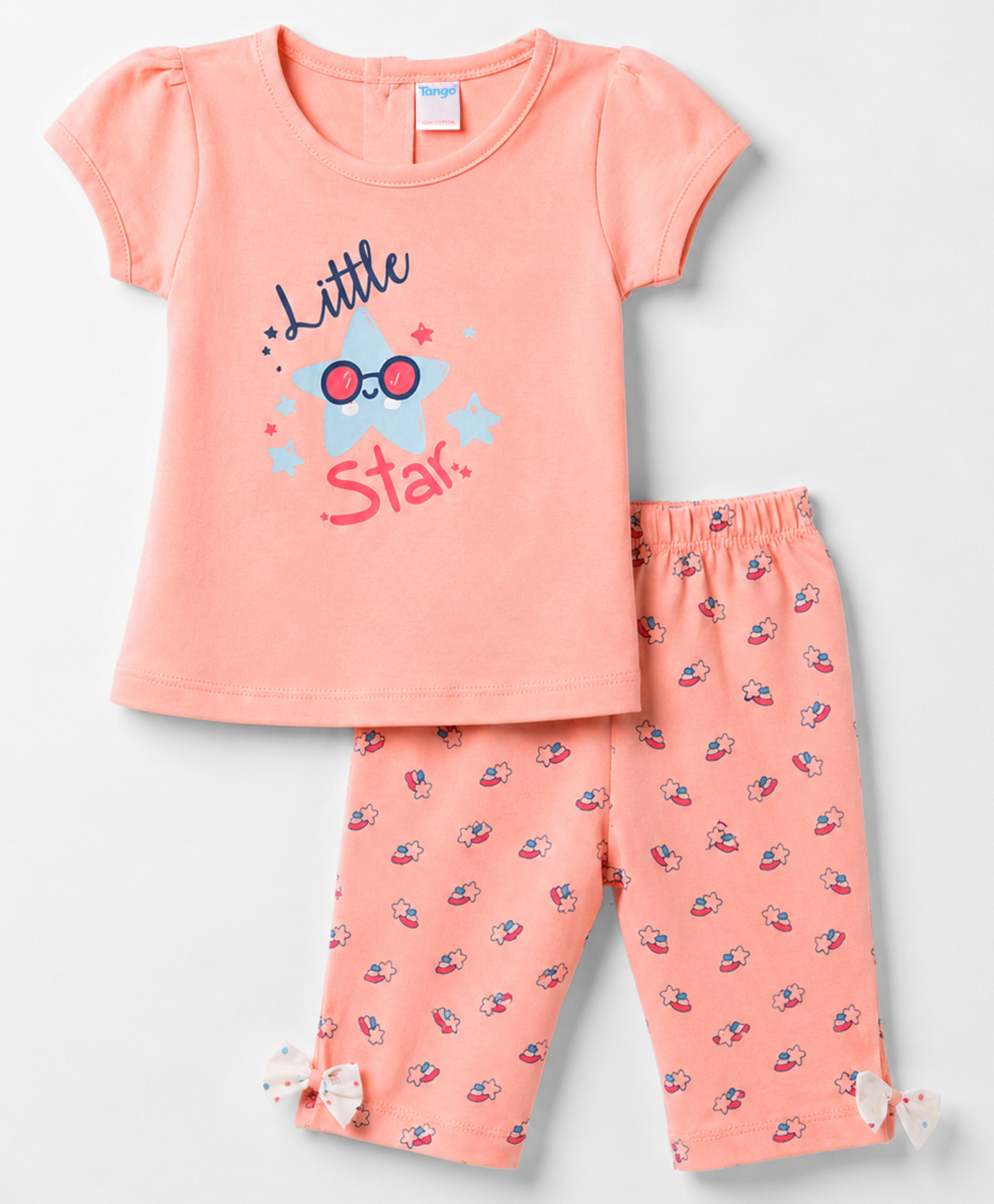 Tango Single Jersey Knit Half Sleeves Star Printed T-Shirt & Capri Set - Coral-image-36