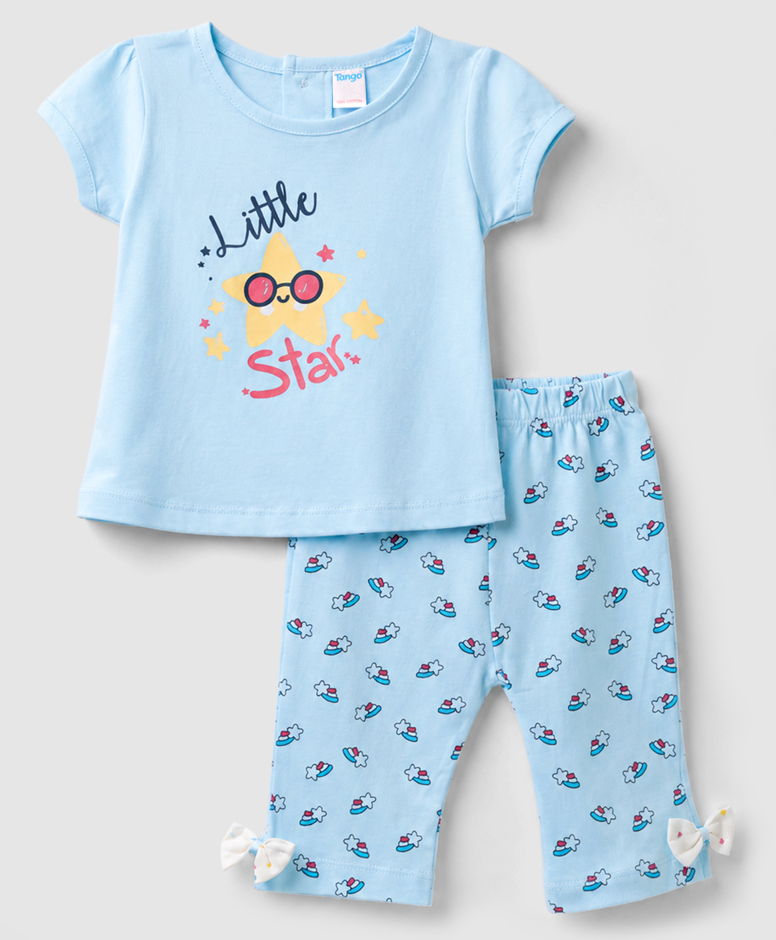 Tango Single Jersey Knit Half Sleeves Star Printed T-Shirt & Capri Set - Light Blue-picture-22