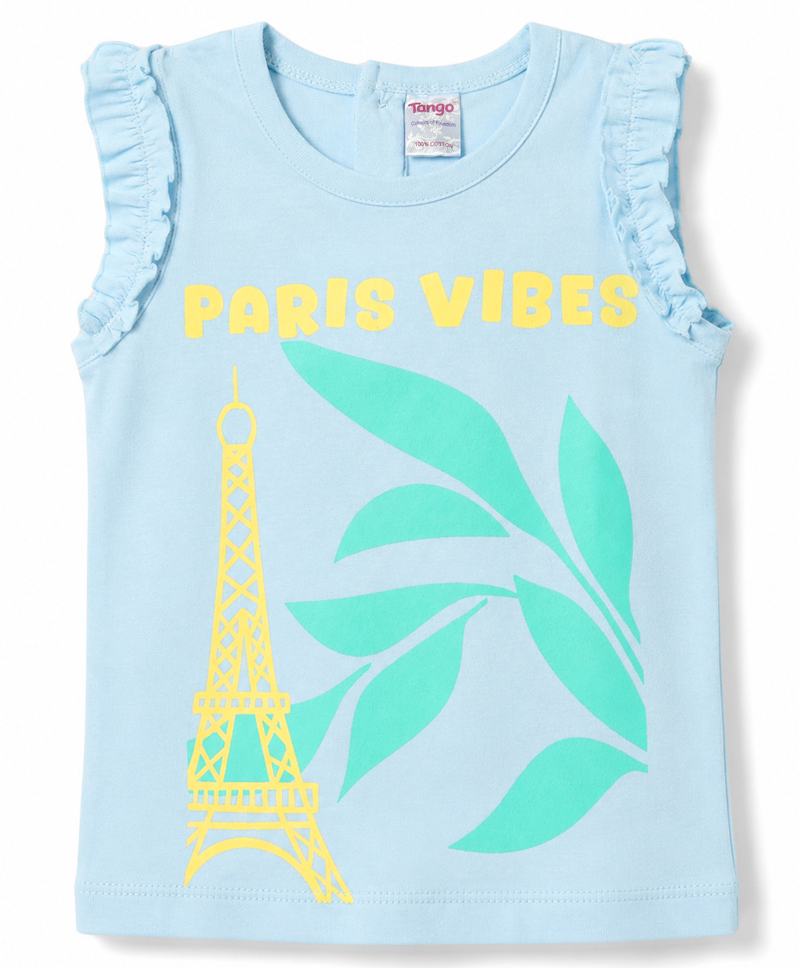 Tango Single Jersey Knit Sleeveless Top With Paris Print - Blue-image-20