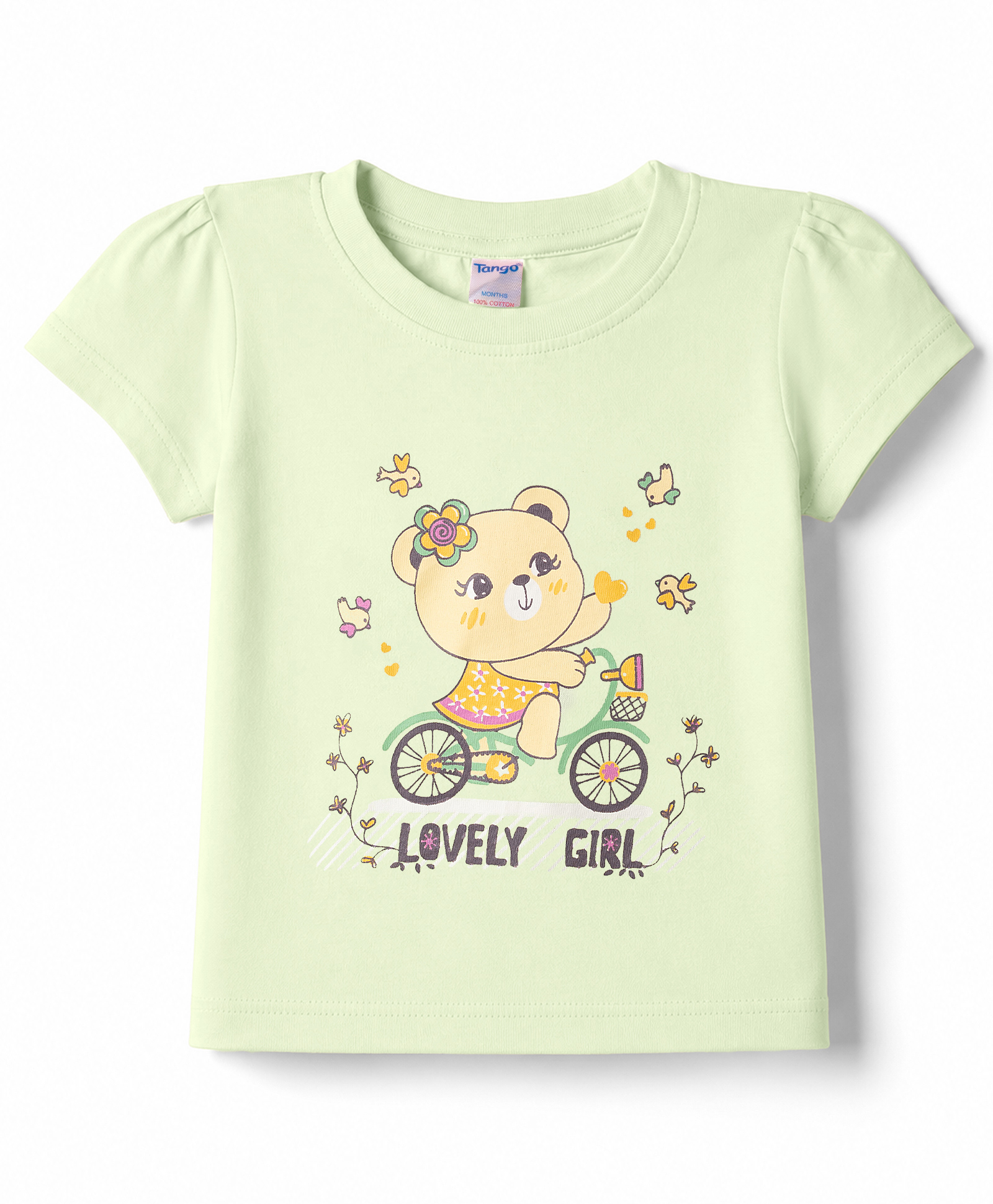 Tango Single Jersey Knit Half Sleeves Top With Teddy Print - Green-image-19