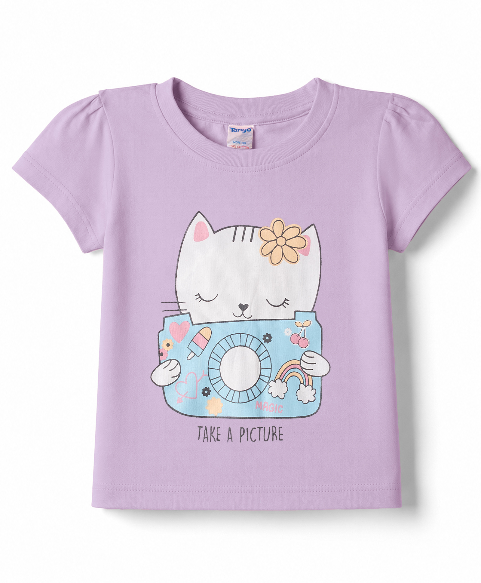 Tango Single Jersey Knit Half Sleeves Top With Kitten Print - Purple-picture-24