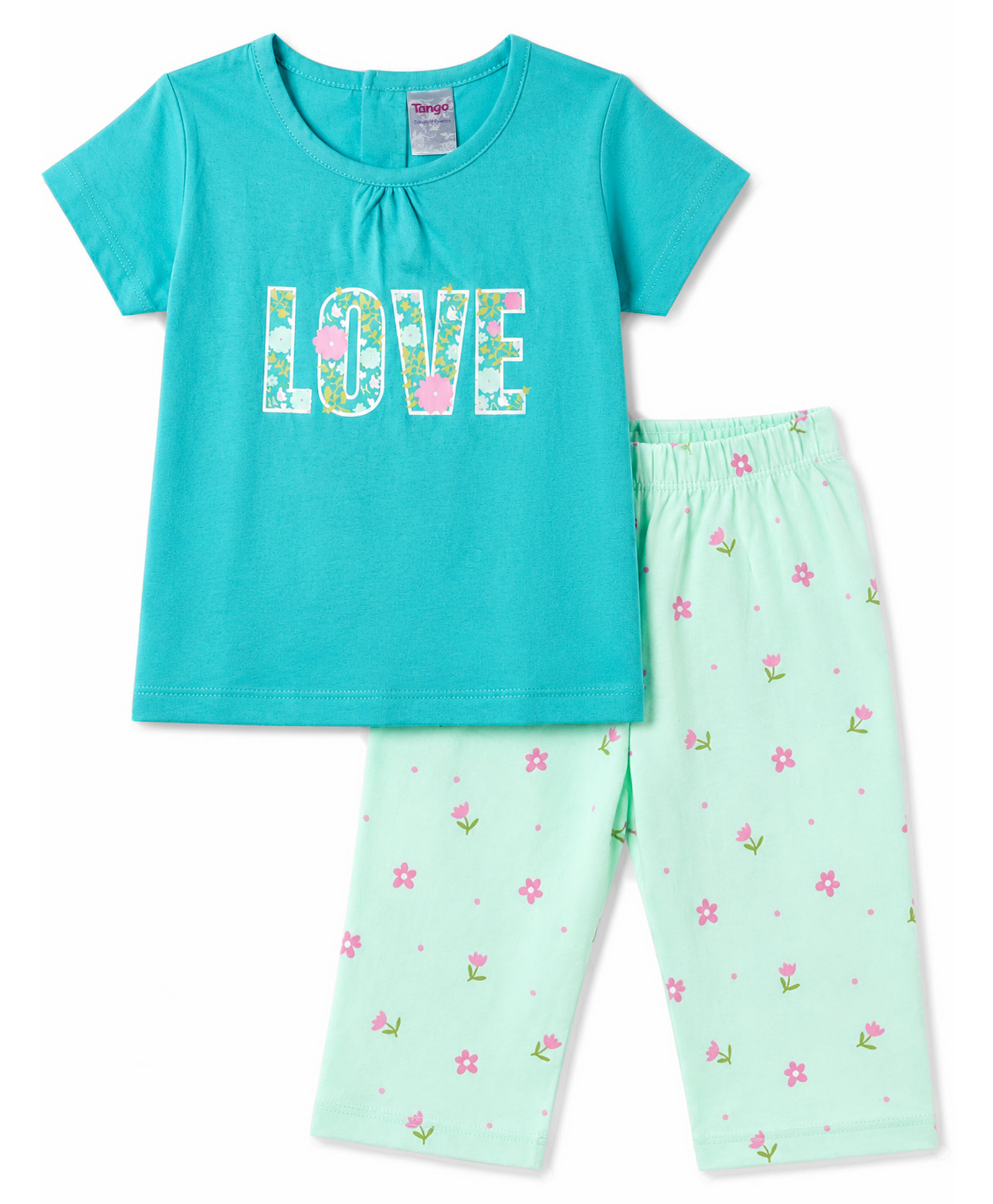 Tango Single Jersey Knit Half Sleeves Floral Printed T-Shirt & Capri Set - Sea Green-picture-13