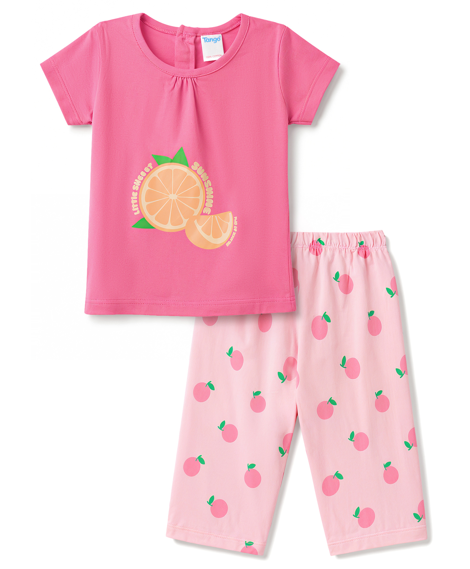 Tango Single Jersey Knit Half Sleeves Tropical Theme Printed T-Shirt & Capri Set - Pink-picture-10