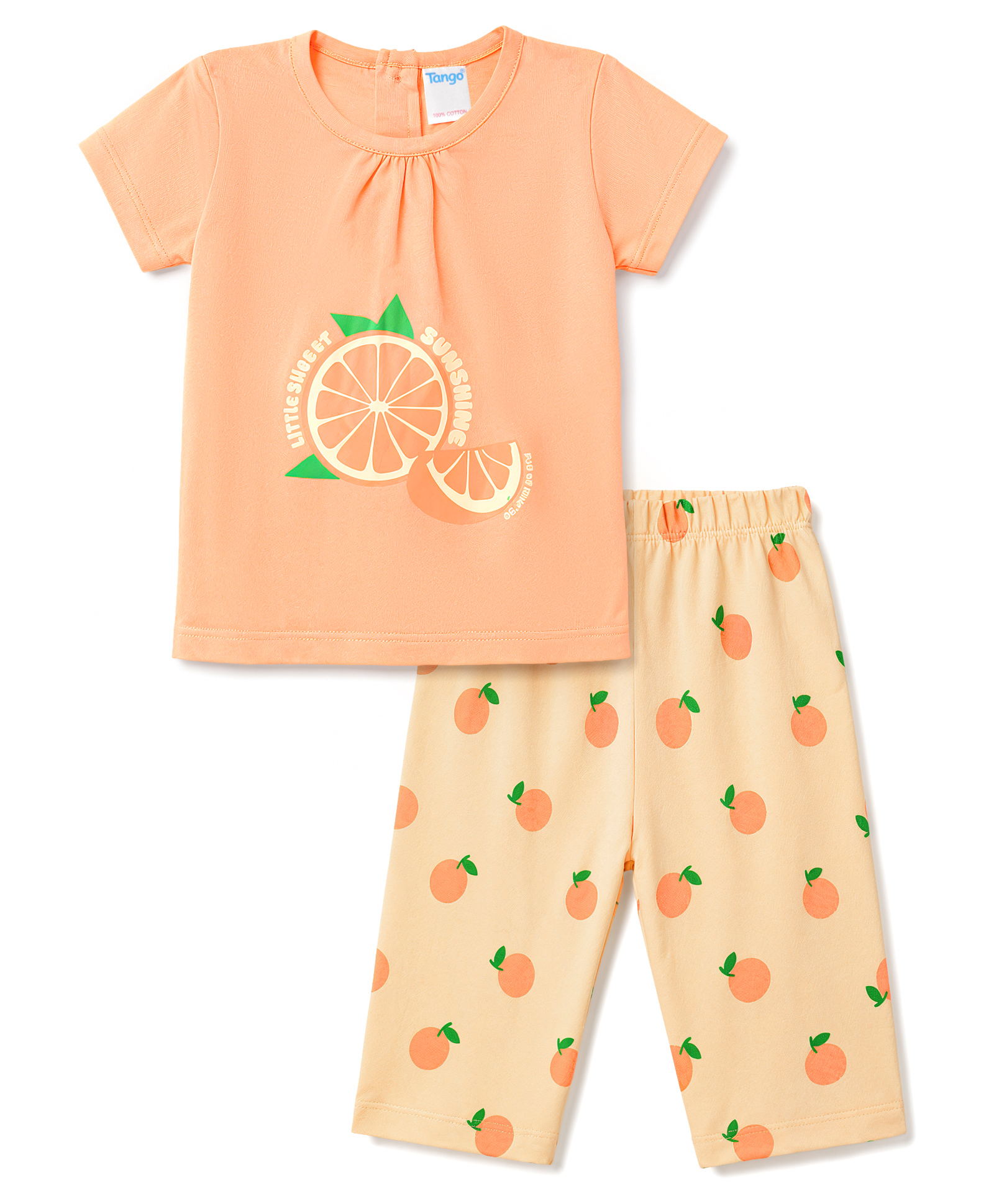 Tango Single Jersey Knit Half Sleeves Tropical Theme Printed T-Shirt & Capri Set - Orange-picture-20