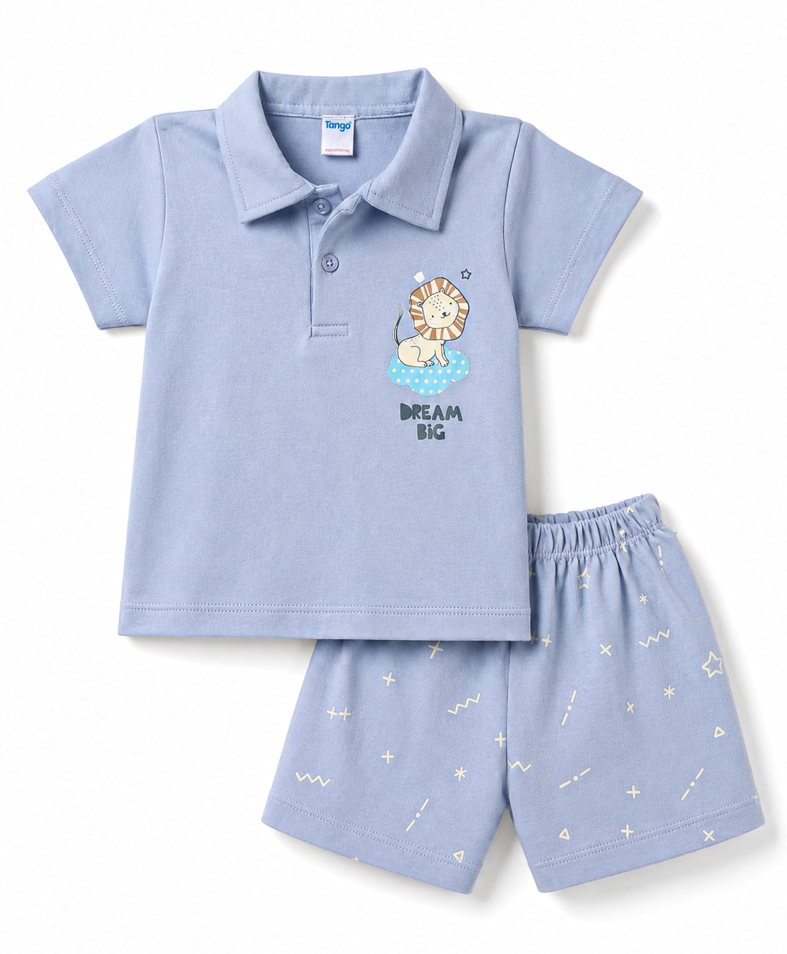 Tango Interlock Knit Half Sleeves Lion Printed Polo T-Shirt & Shorts Set - Blue-picture-8