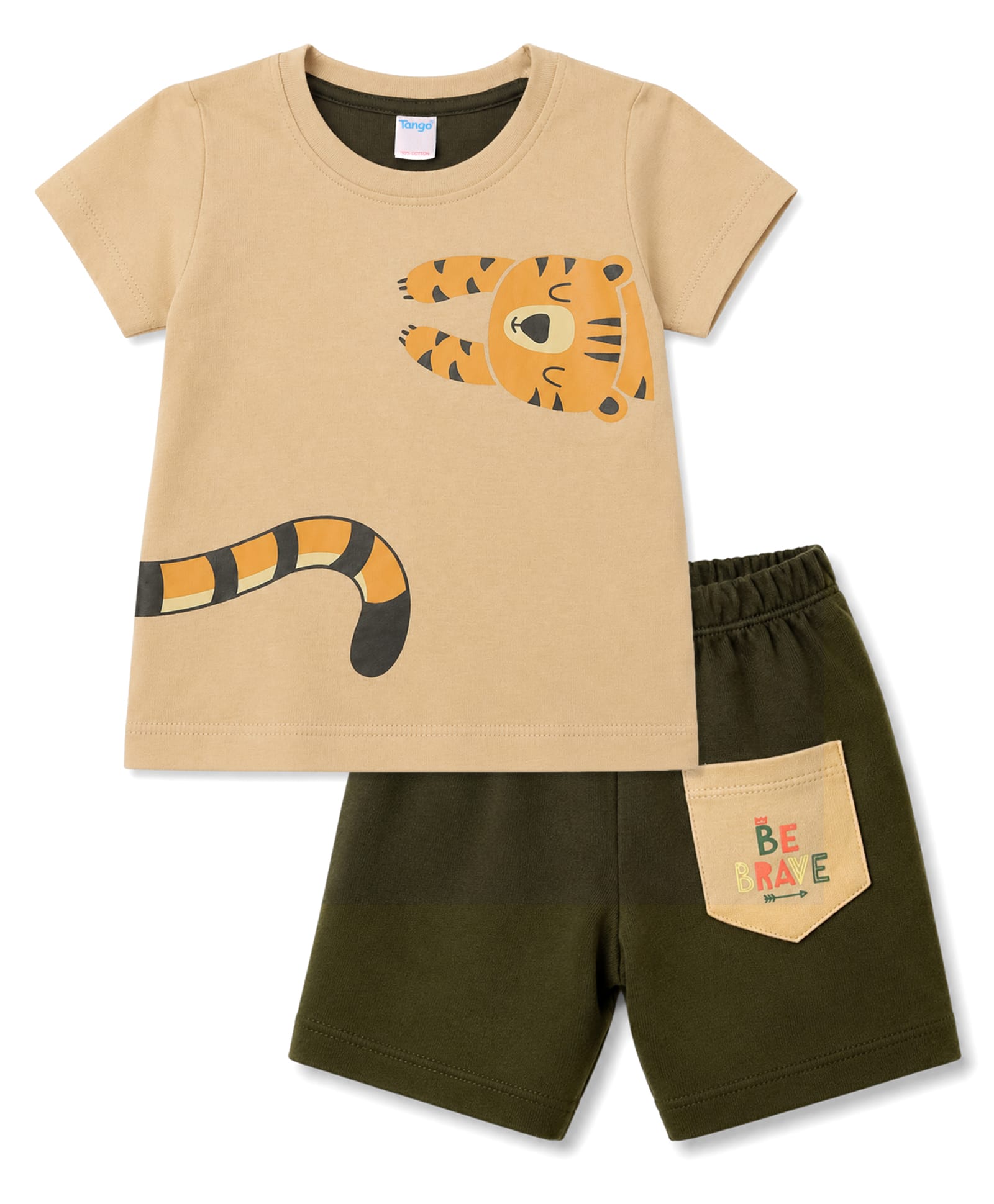 Tango Interlock Knit Half Sleeves Tiger Printed T-Shirt & Shorts Set - Olive Green-image-31