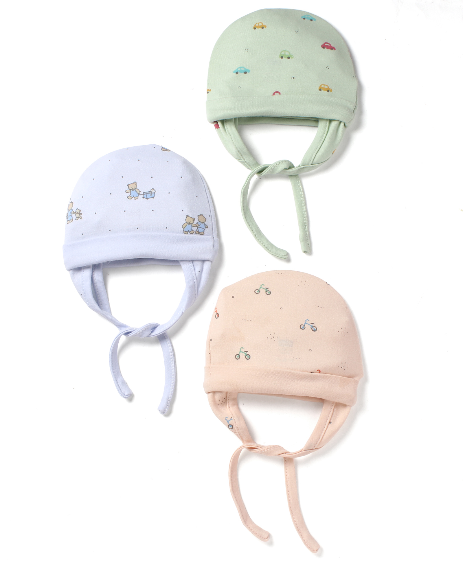 I Bears Interlock Knit Striped & Printed Baby Caps Pack of 3 Multicolor - Diameter 17 cm-image-37