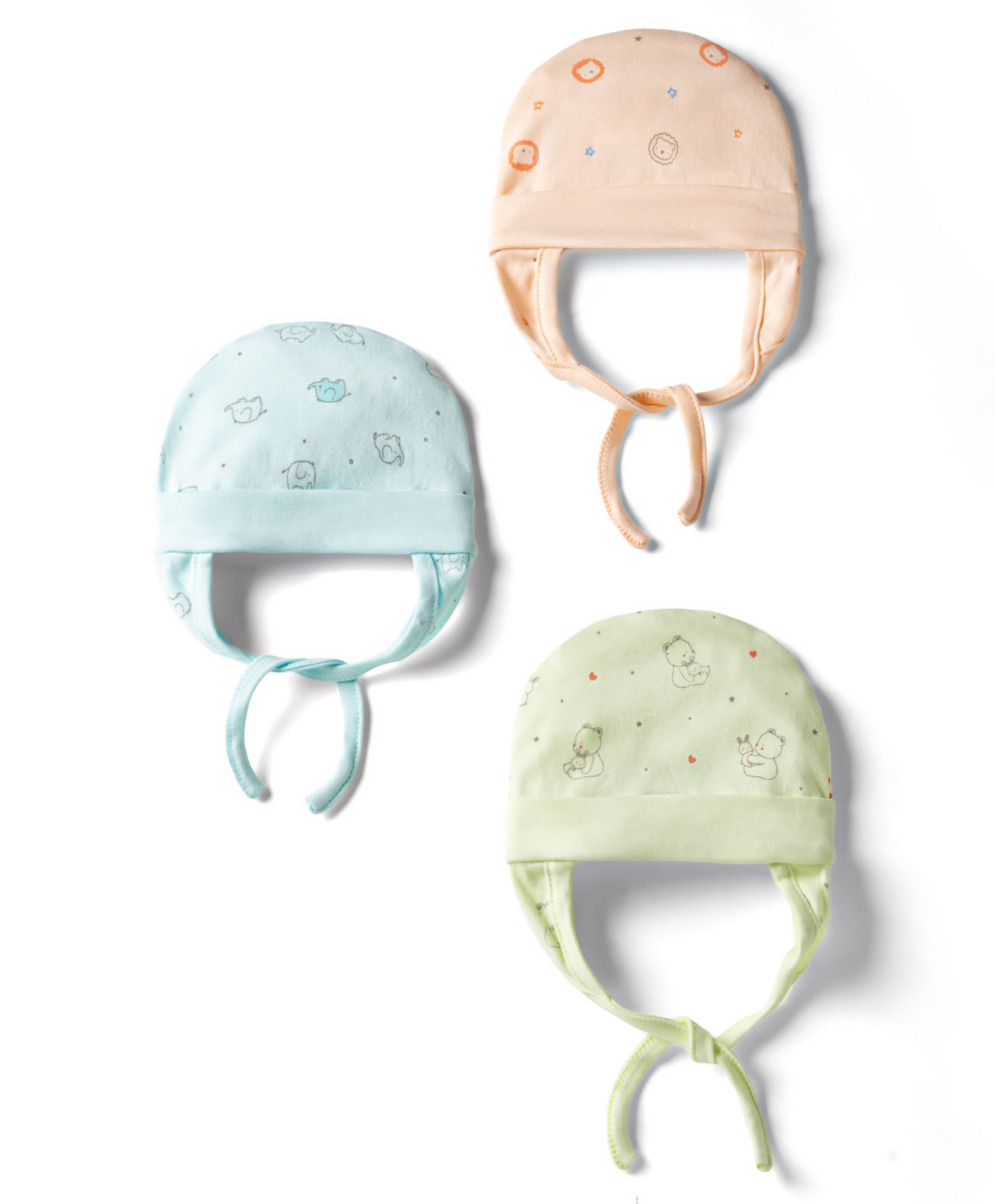 simply I Bears Interlock Knit Animal Printed Baby Caps Pack of 3 Multicolor - Diameter 16 cm-picture-17