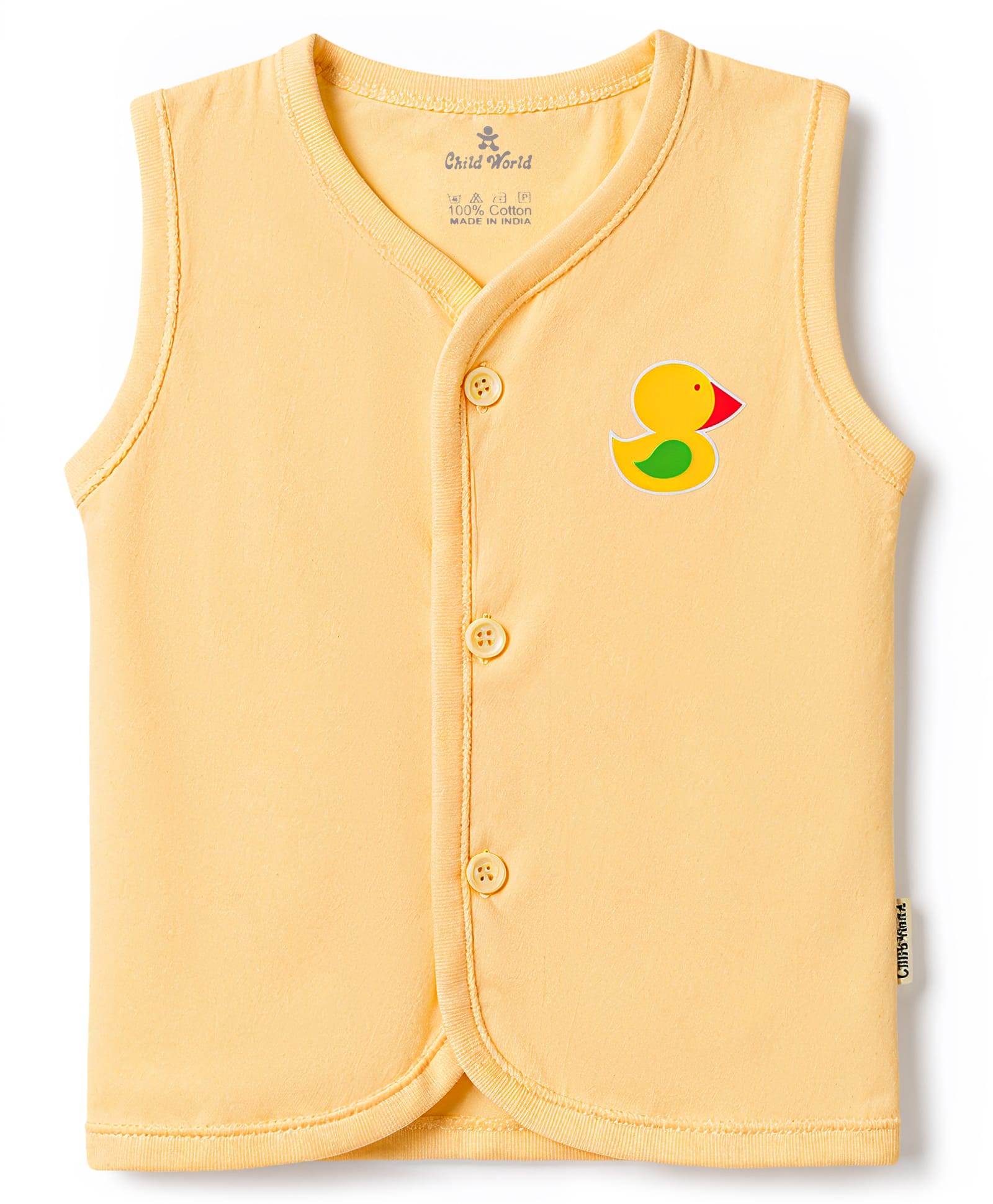 Child World Sinker Knit Sleeveless Jhabla with Duck Print - Gold-picture-26