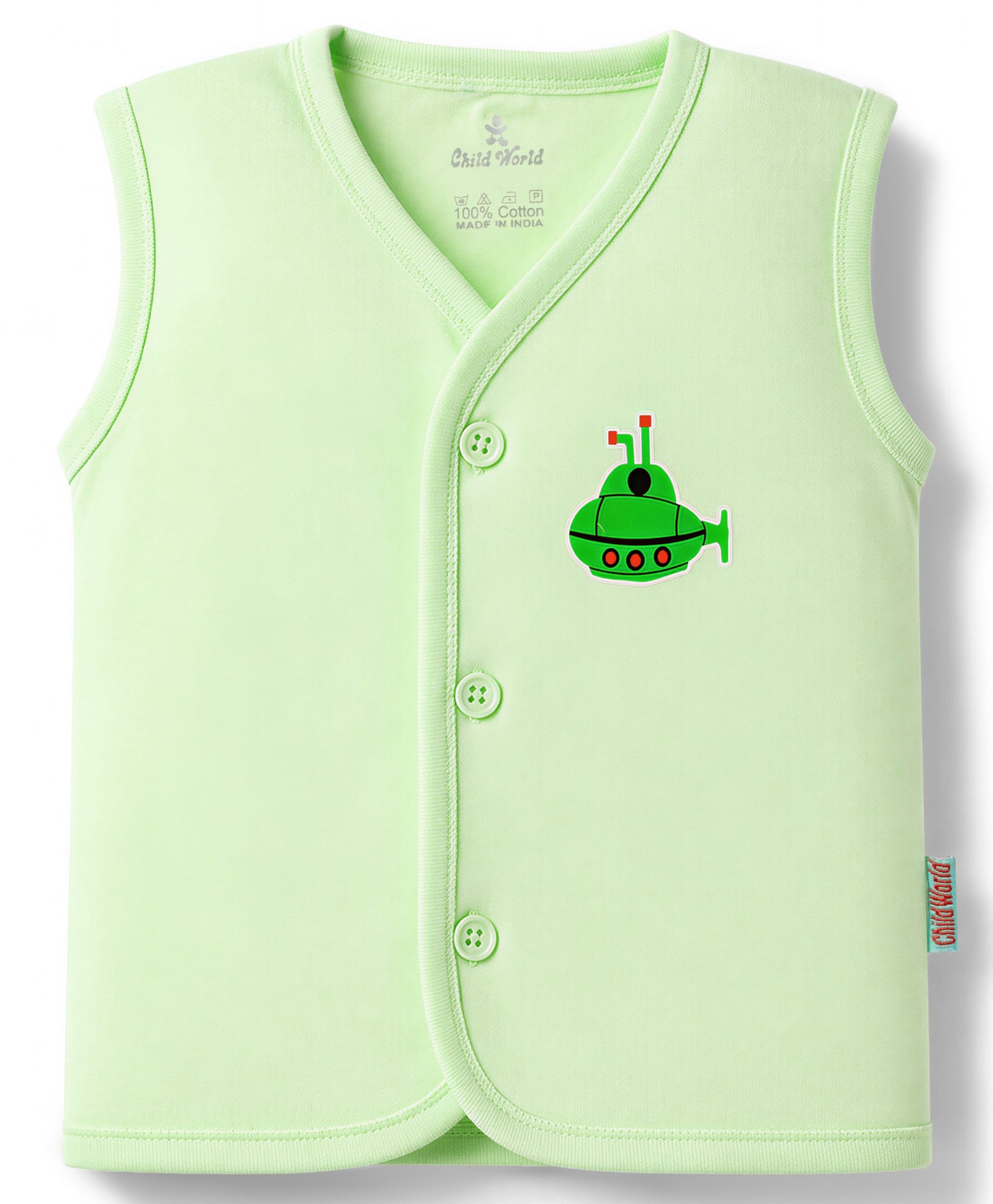 Child World Sinker Knit Sleeveless Submarine Printed Jhabla - Light Green-picture-16