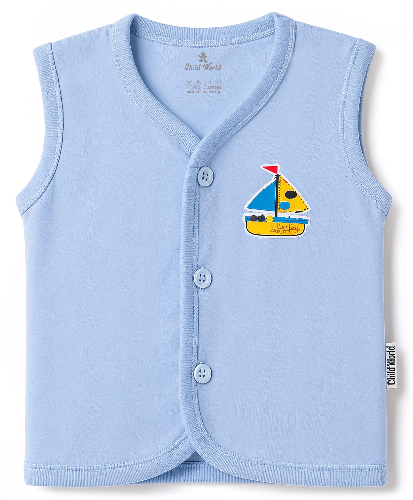 Child World Sinker Knit Sleeveless Jhabla with Boat Print - Blue-picture-8