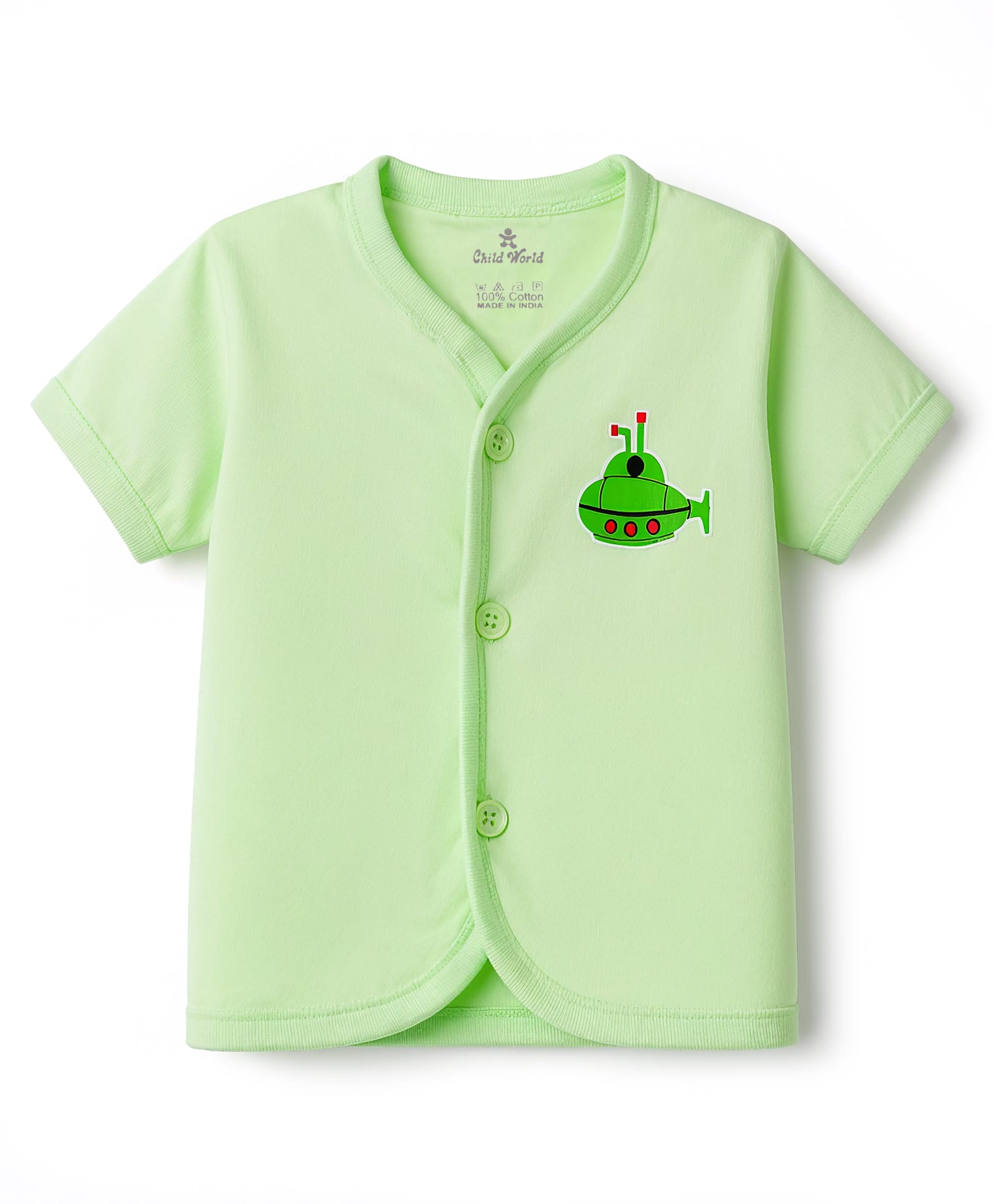 Child World Sinker Knit Half Sleeves Jhabla with Submarine Print - Green-picture-37