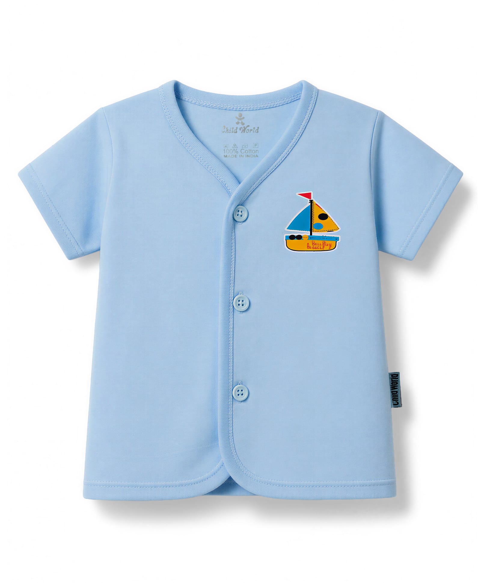 Child World Sinker Knit Half Sleeves Nautical Theme Printed Jhabla- Light Blue-picture-39